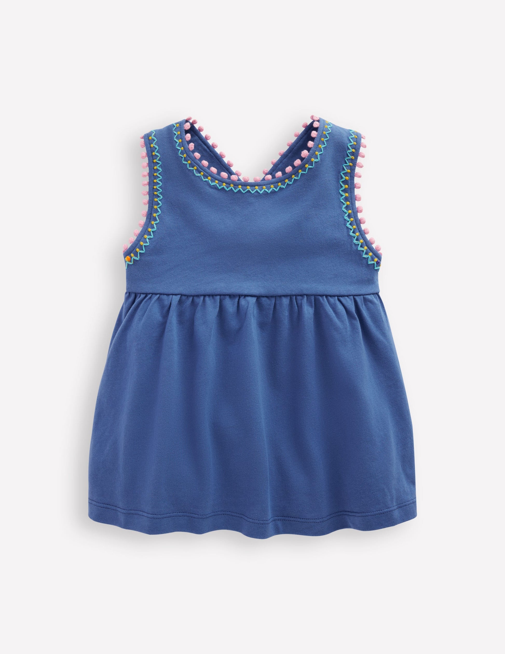 Cross-Back Pom Trim Top-Azure Blue-1