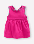 Cross-Back Pom Trim Top-Pink Peony