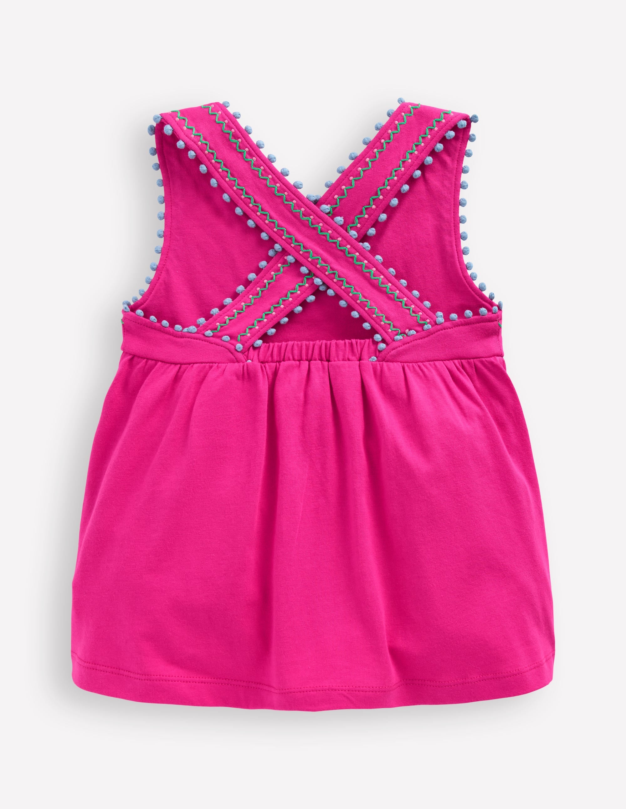 Cross-Back Pom Trim Top-Pink Peony - Image 2