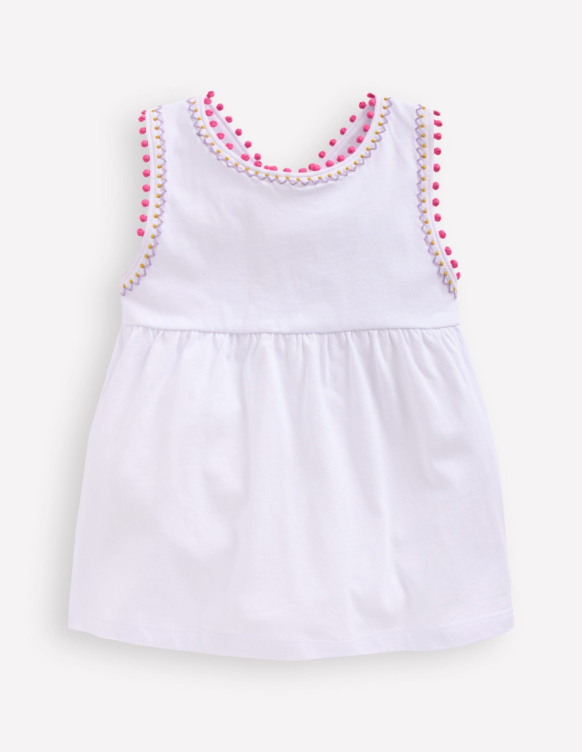 Cross-Back Pom Trim Top-White-1