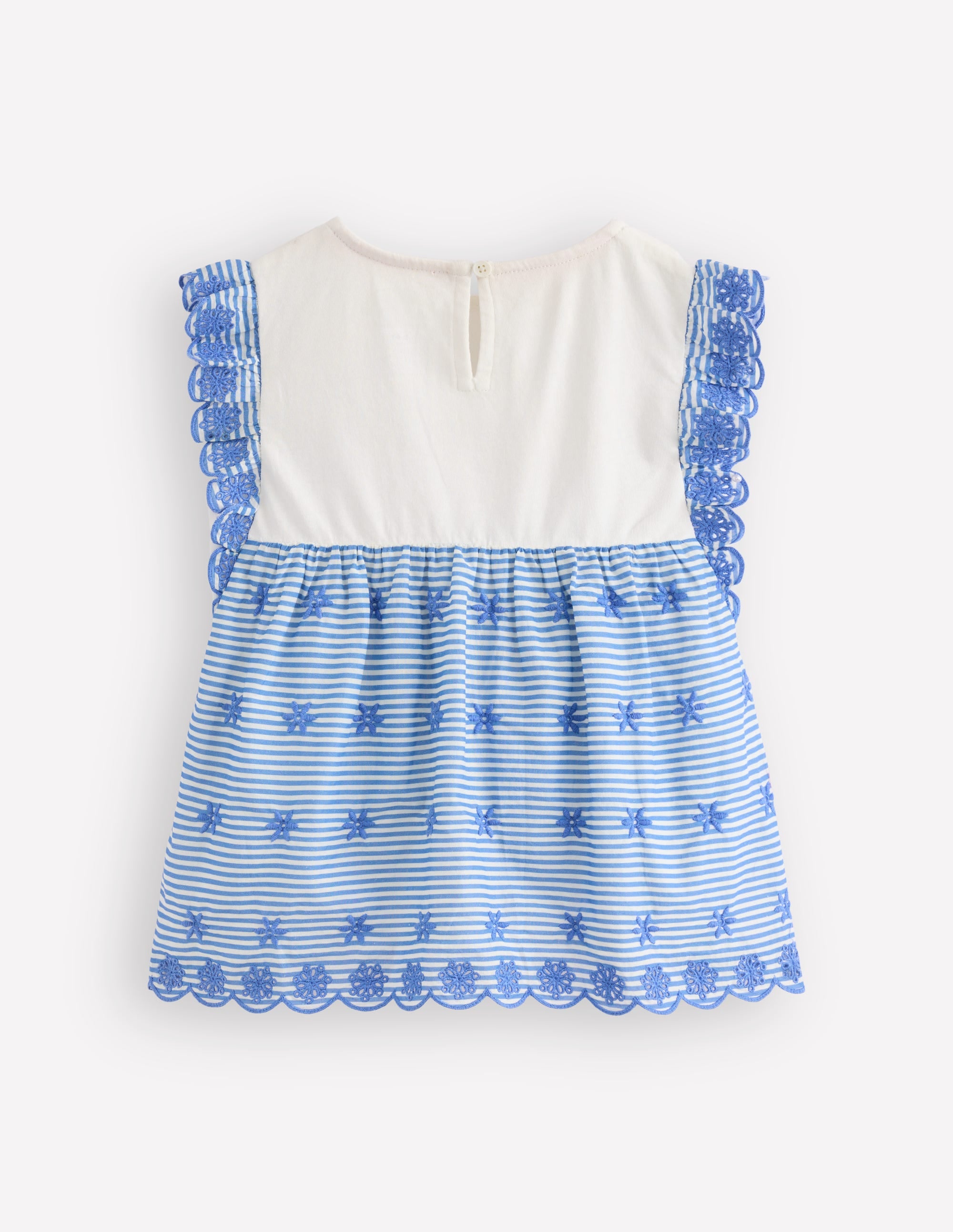 Fabric Mix Broderie Top-Blue Ticking - Image 2