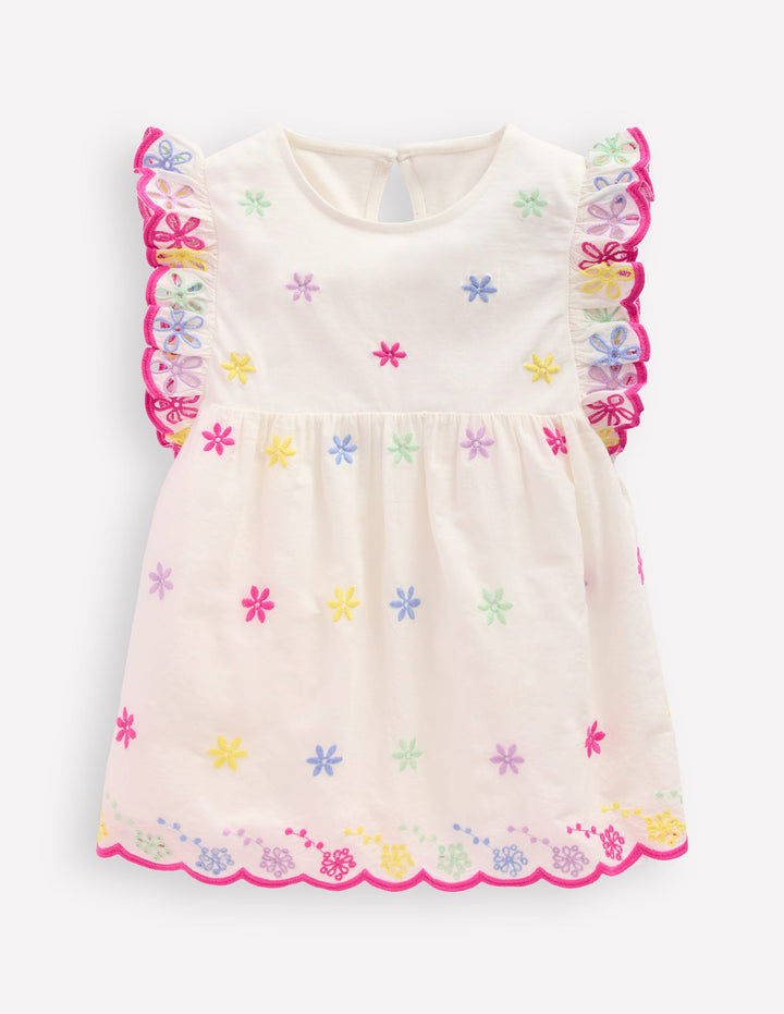 Fabric Mix Broderie Top-Coconut Milk