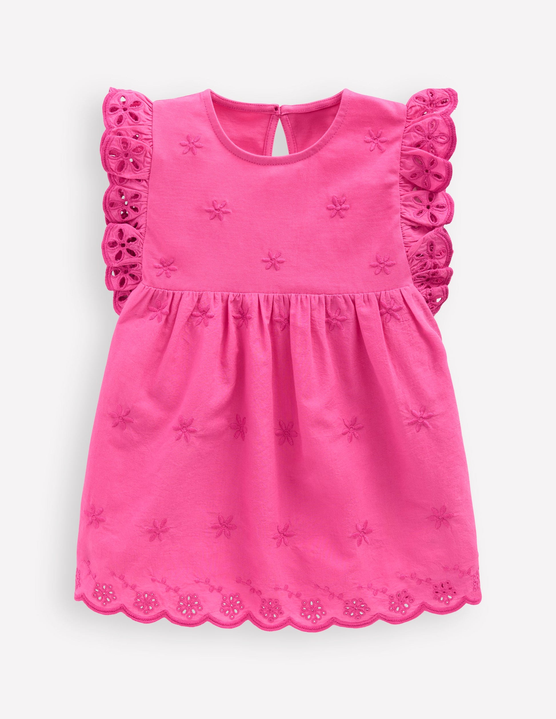 Fabric Mix Broderie Top-Carmine Rose-1