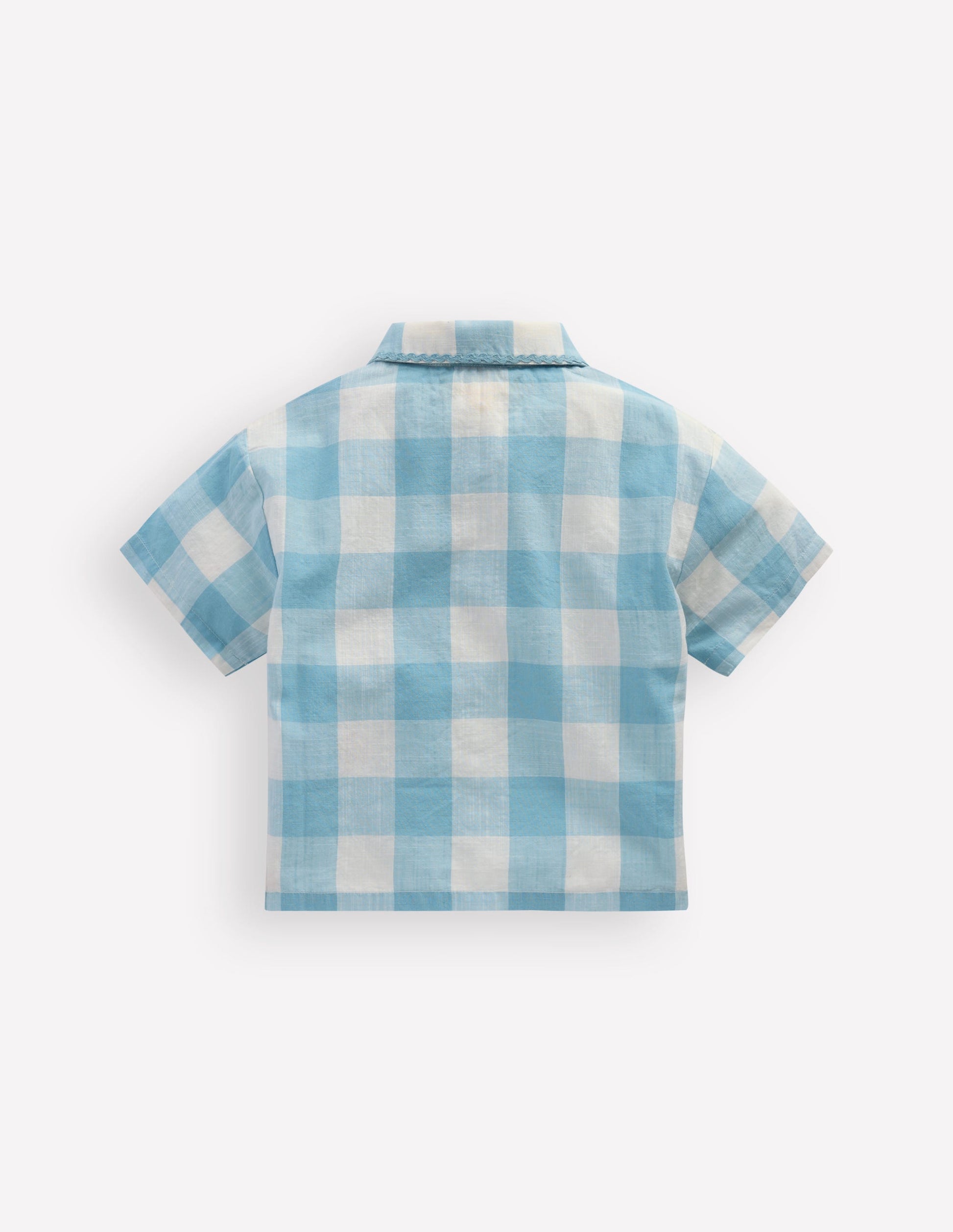 Short Sleeve Relaxed Shirt-Blue Gingham Embroidery-3
