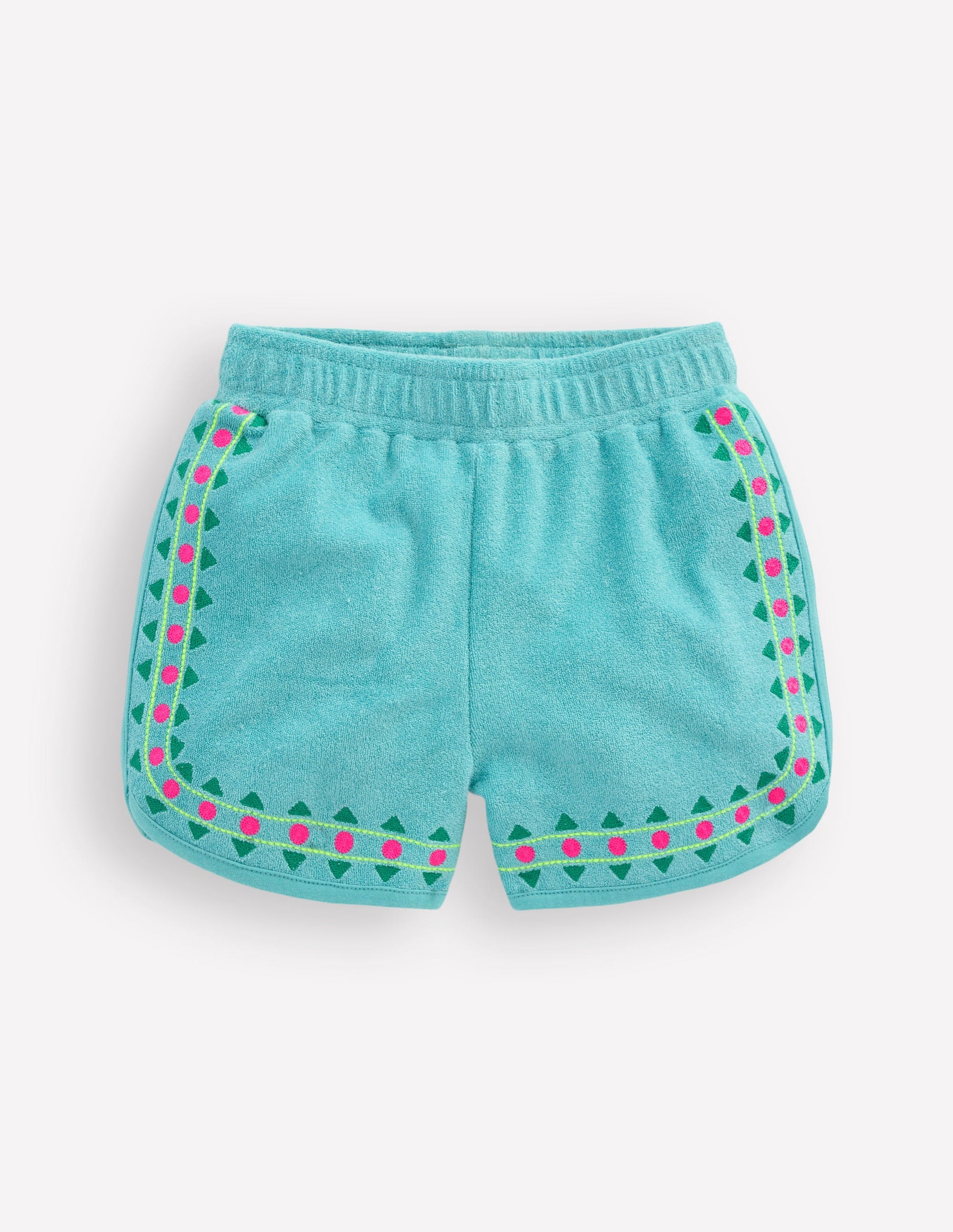 Towelling Embroidered Shorts-Blue Embroidery-1