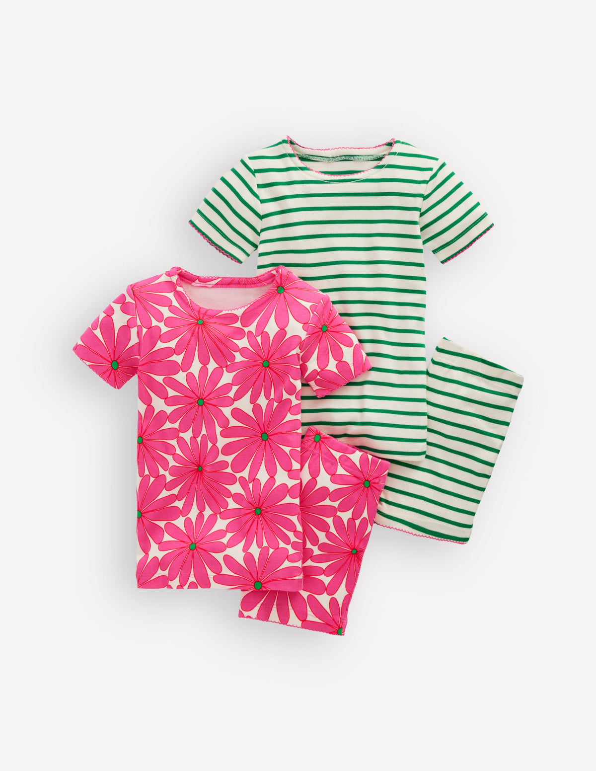 Twin Pack Short Pyjamas-Pink Flower - Image 1