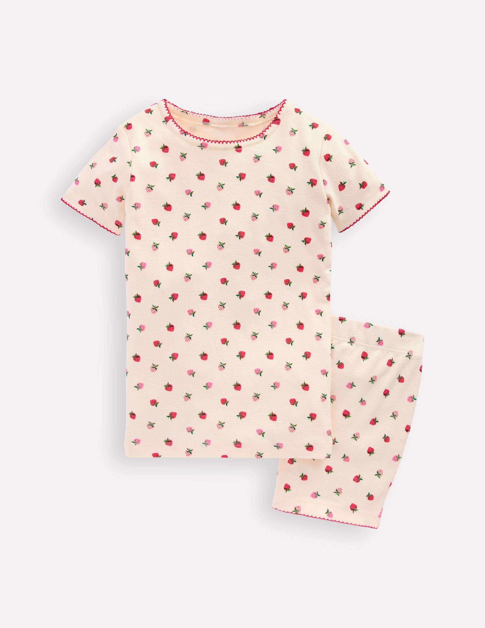 Snug Short John Pyjamas-Almond Pink Strawberry Stripe - Image 1