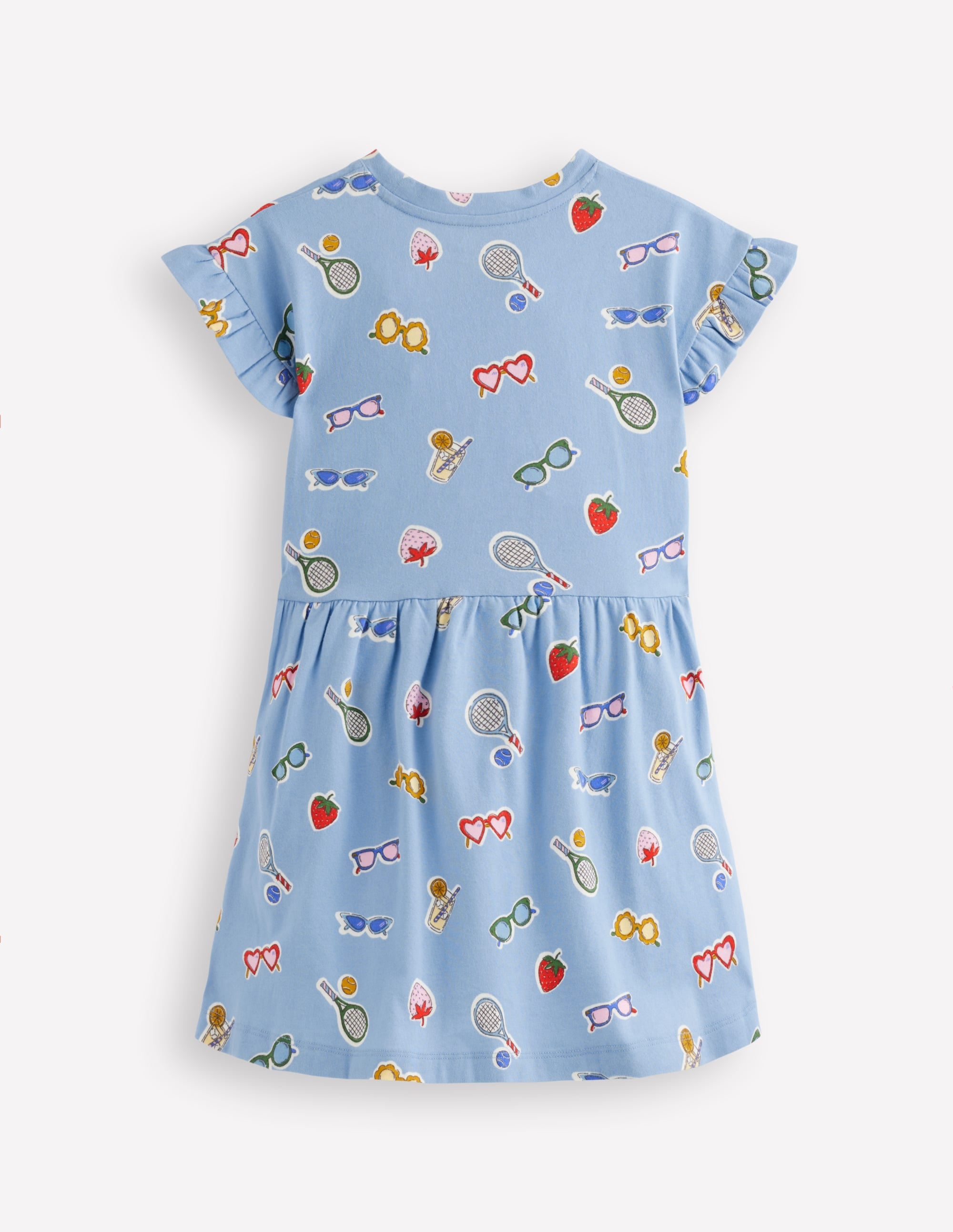 Jersey T-Shirt Dress-Glacier Blue Holiday Print - Image 2
