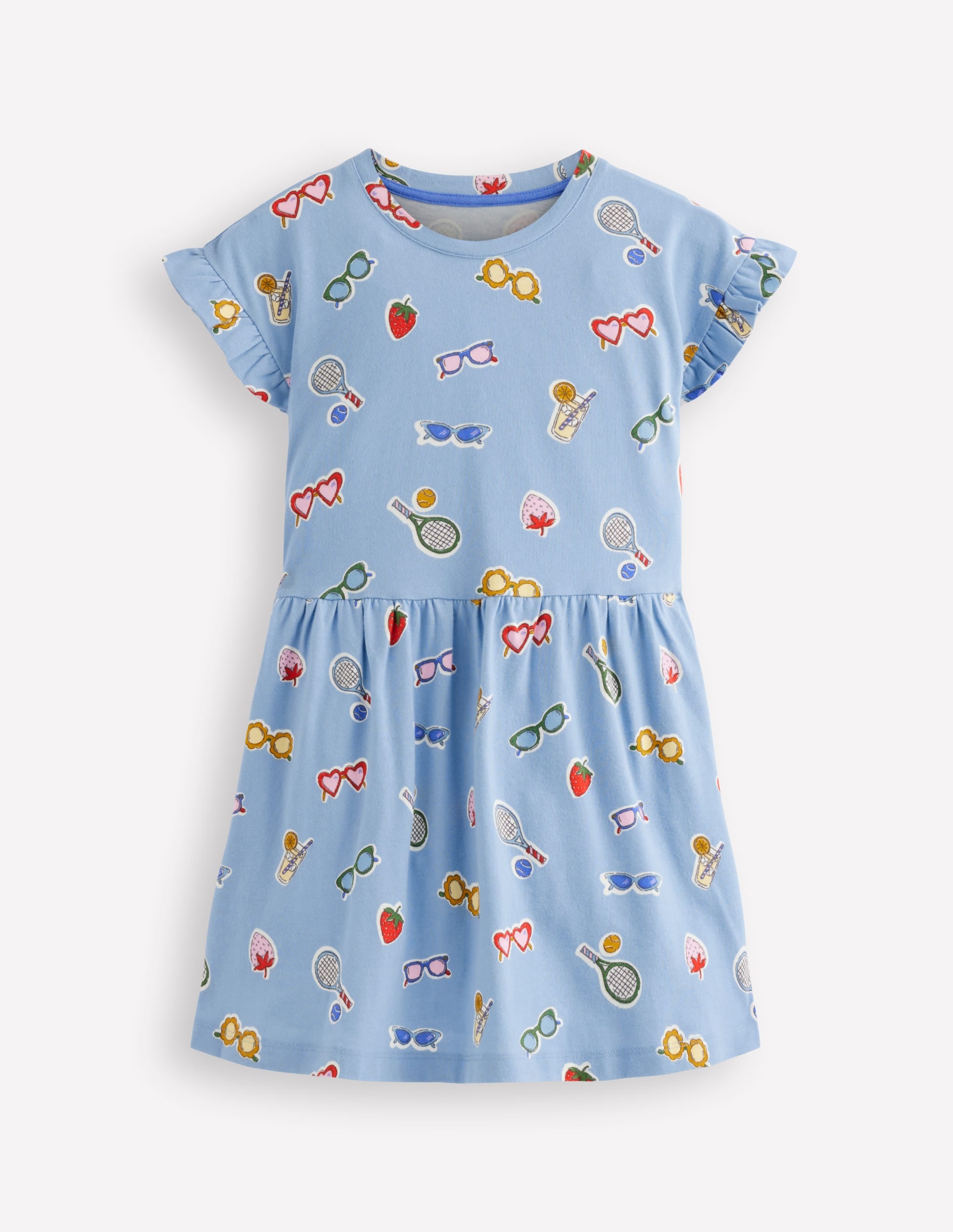 Jersey T-Shirt Dress-Glacier Blue Holiday Print - Image 1