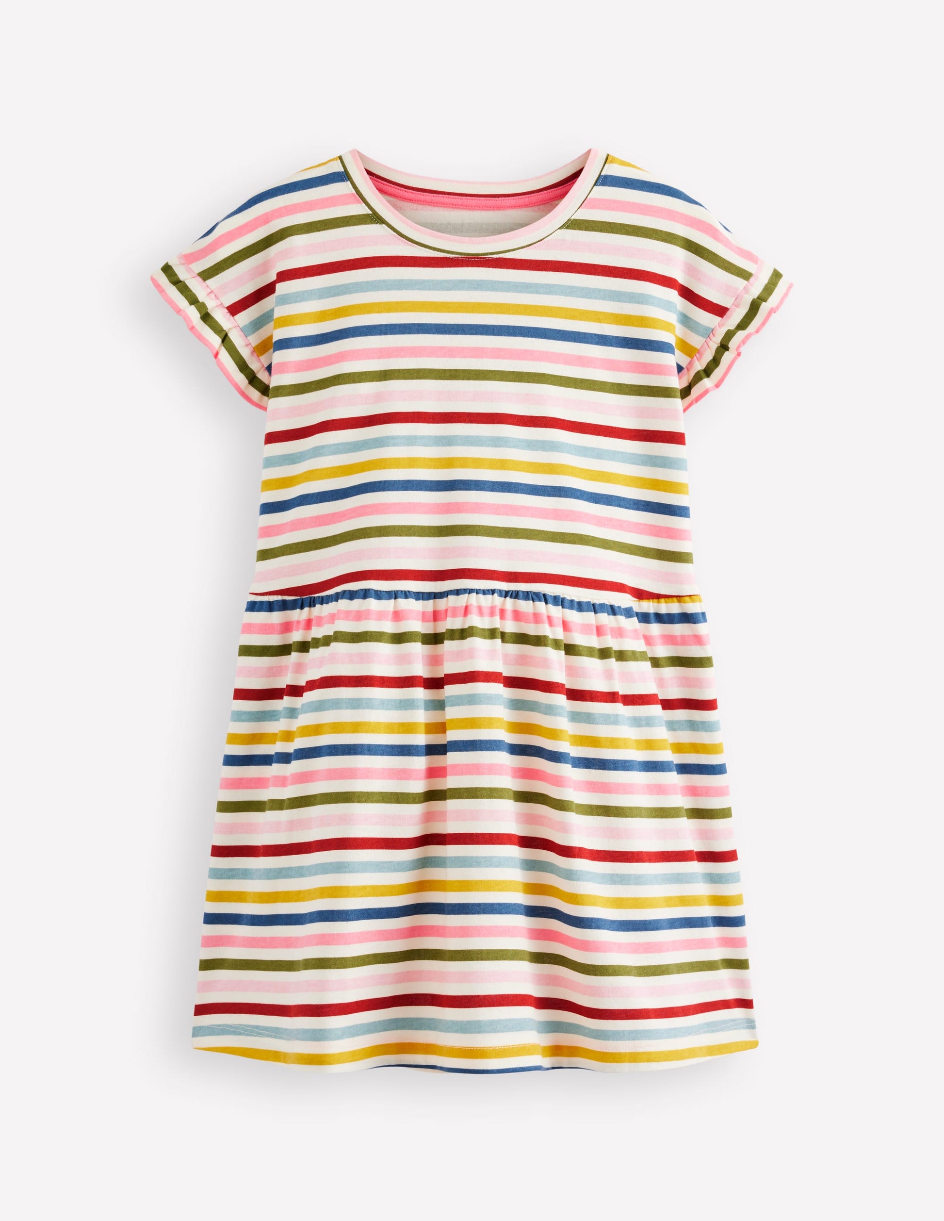 Jersey T-Shirt Dress-Maroon, Pink and Blue Stripe-2