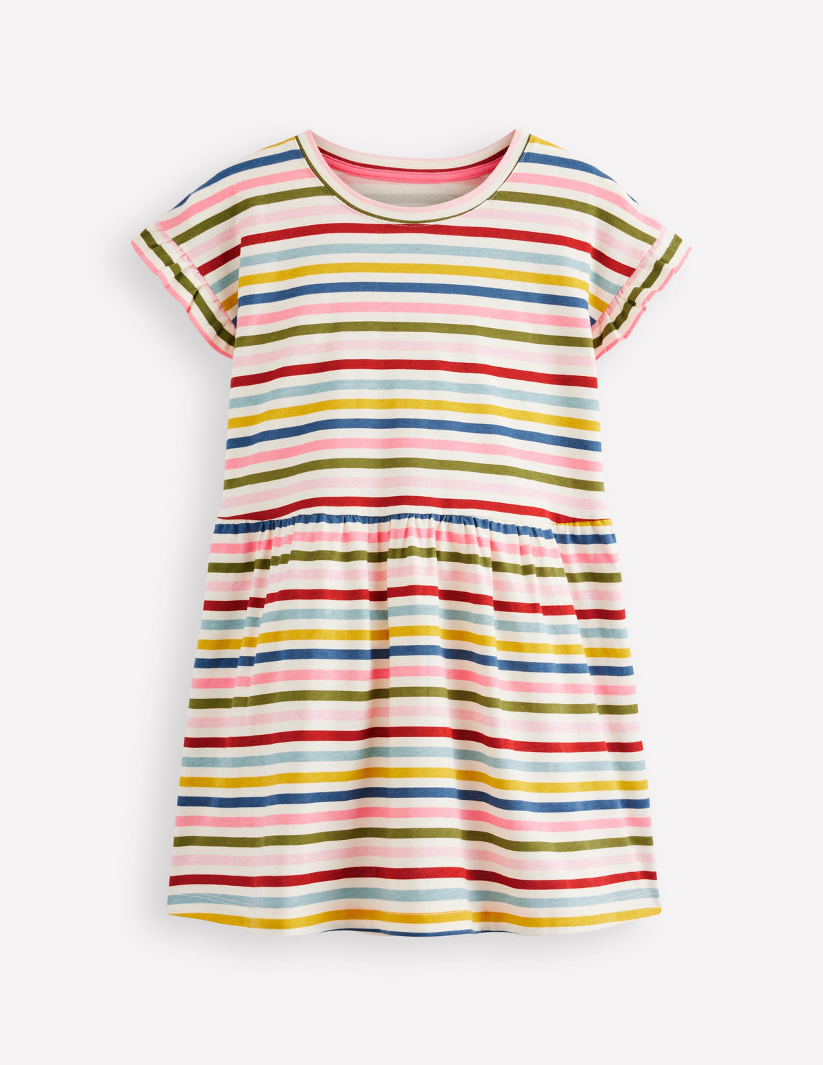Jersey T-Shirt Dress-Maroon, Pink and Blue Stripe - Image 1