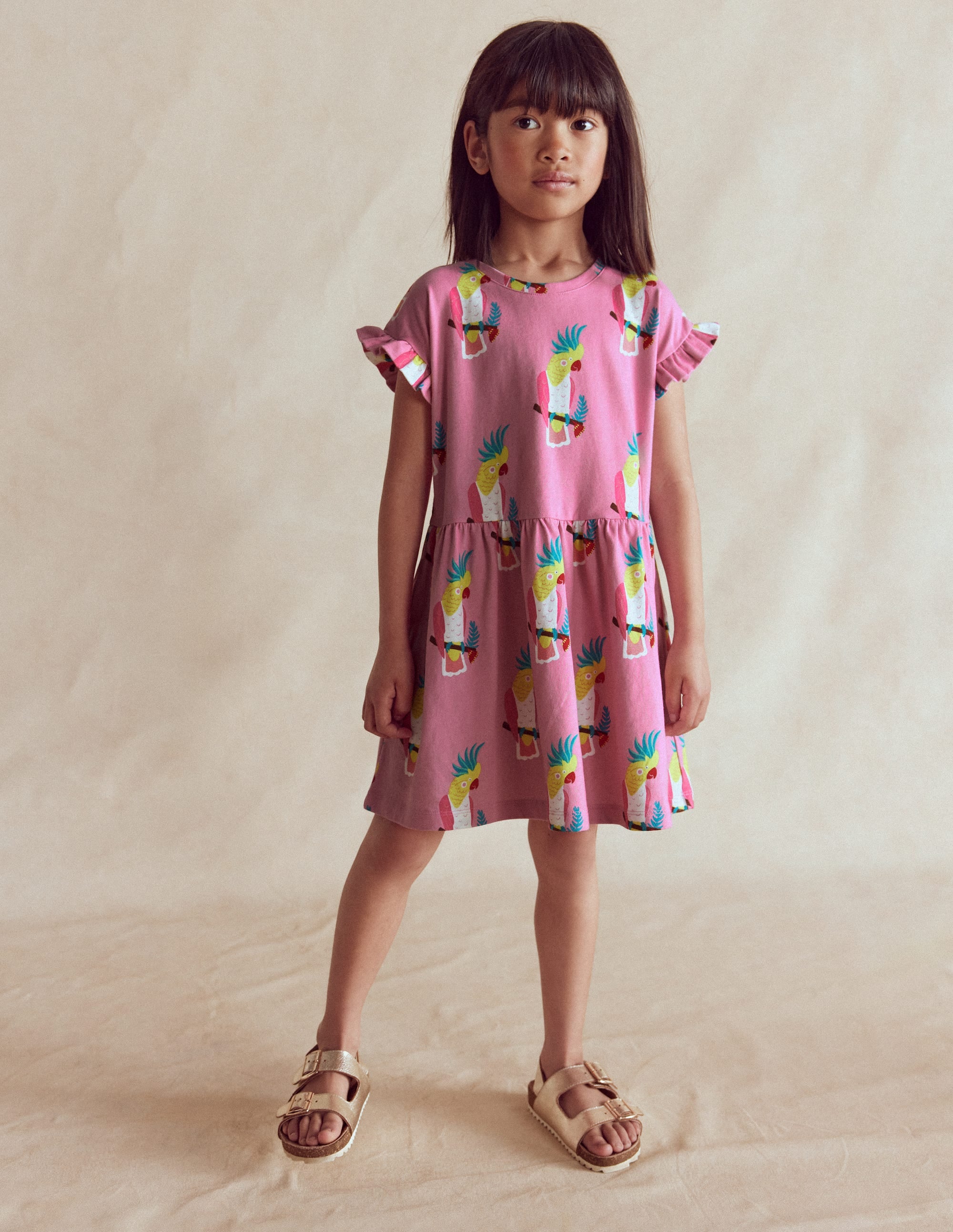 Jersey T-Shirt Dress-Flamingo Pink Tropical Bird - Image 1