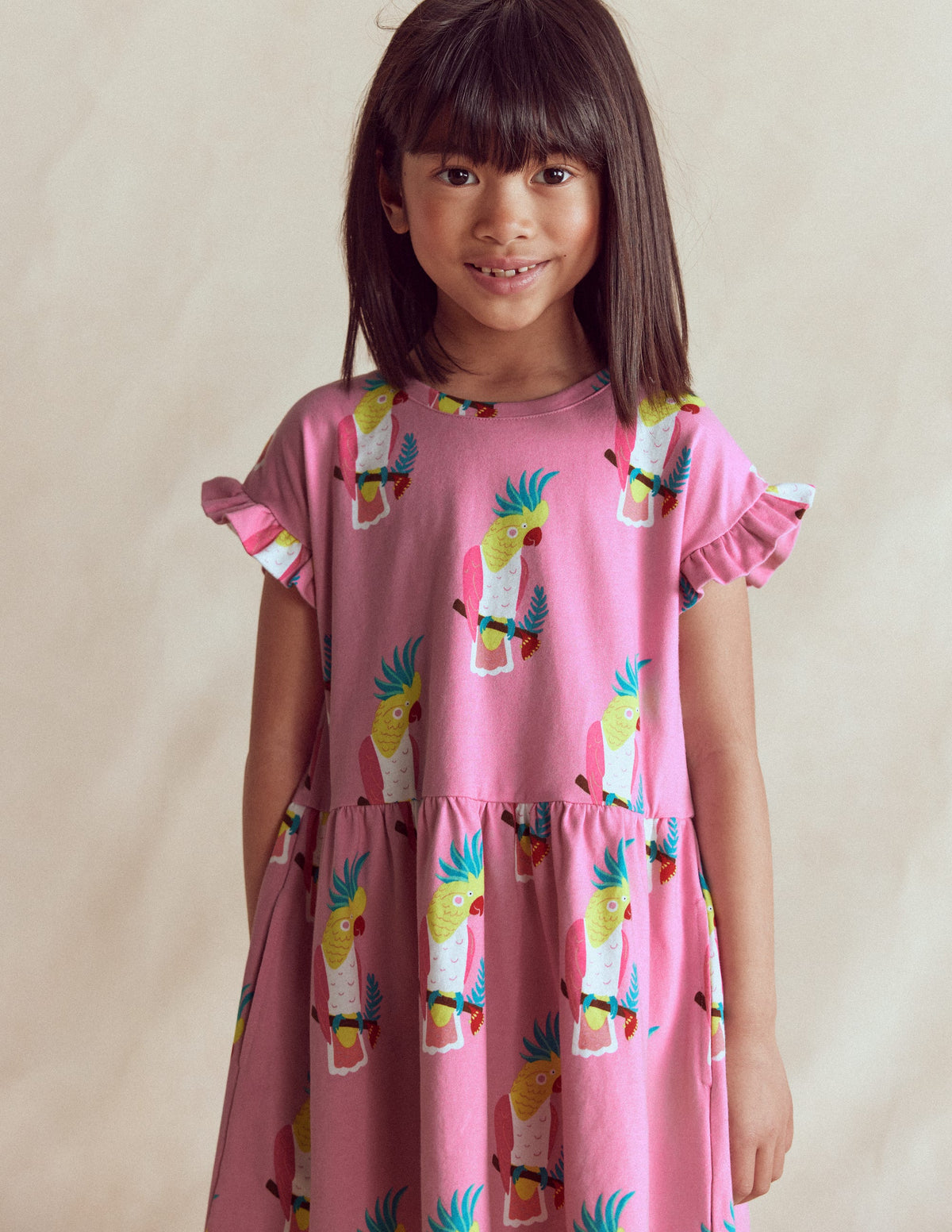 Jersey T-Shirt Dress-Flamingo Pink Tropical Bird - Image 2