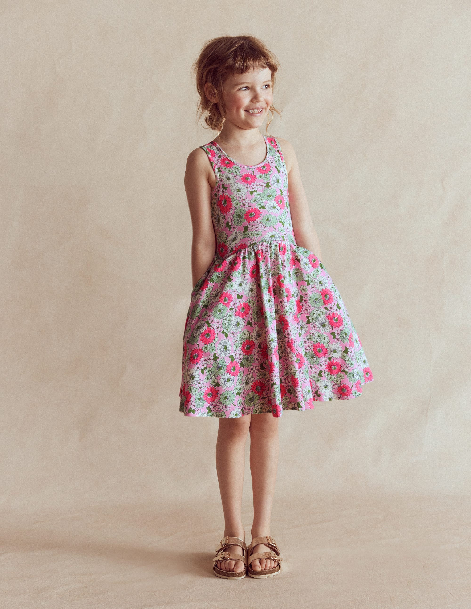 Twirly Jersey Dress-Pink Floral - Image 1