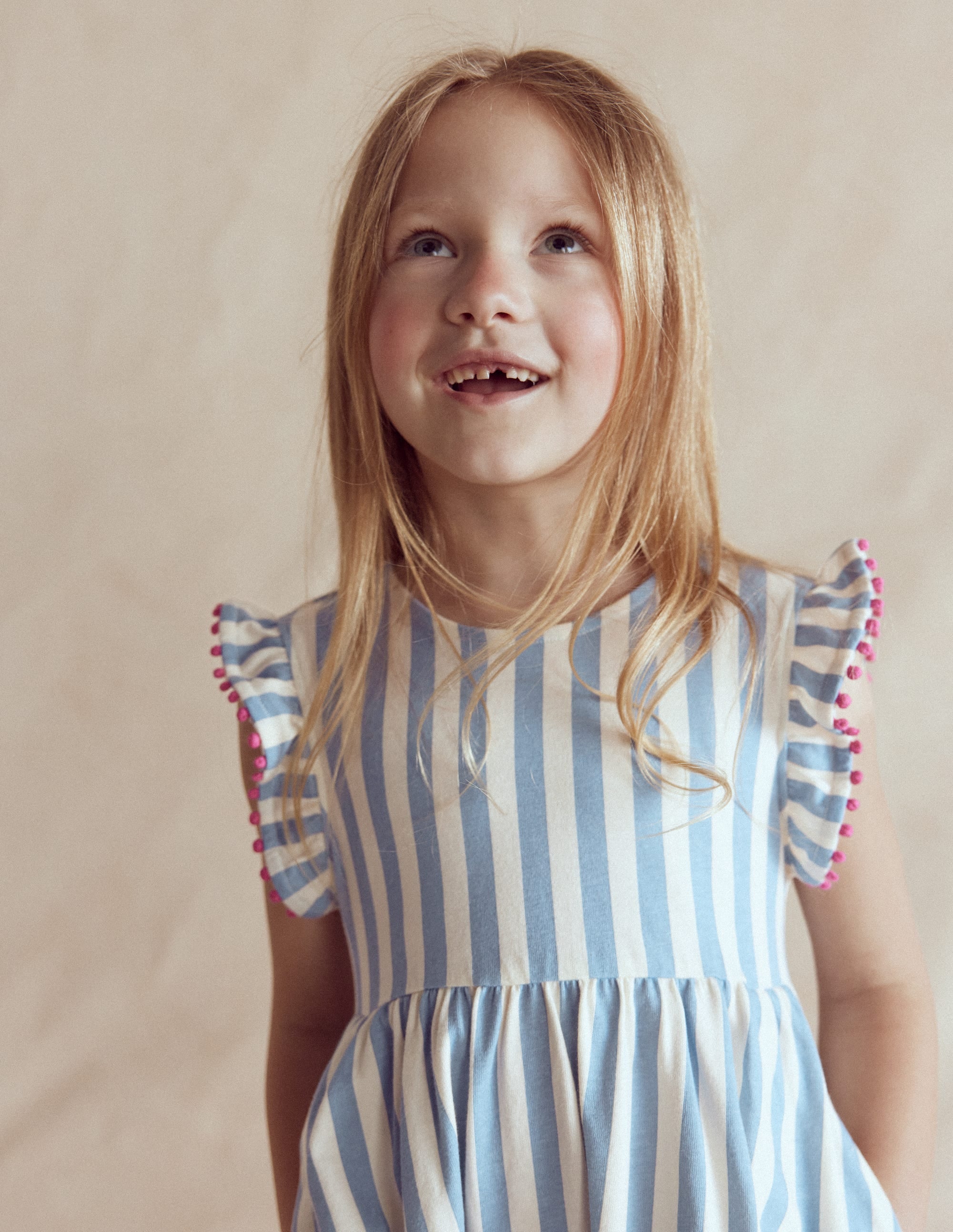 Clover Bow Back Jersey Dress-Salt Blue/ Ivory Stripe - Image 1