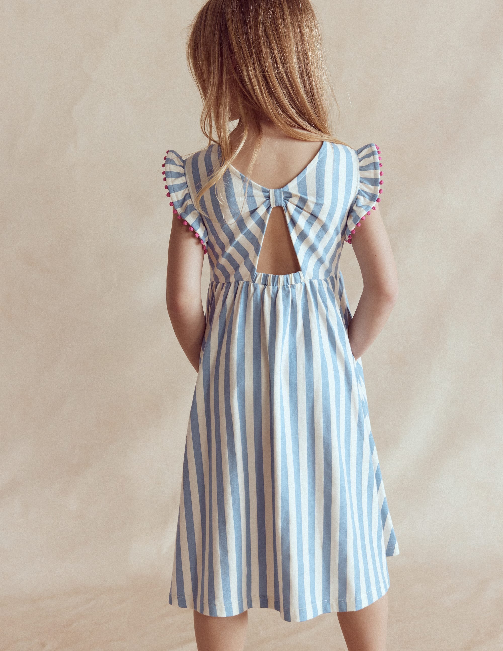 Clover Bow Back Jersey Dress-Salt Blue/ Ivory Stripe - Image 2