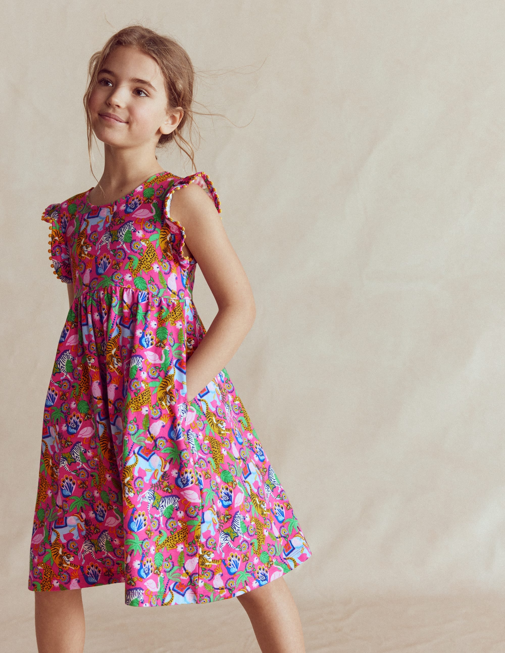 Clover Bow Back Jersey Dress-Flamingo Pink Jungle Animals - Image 2