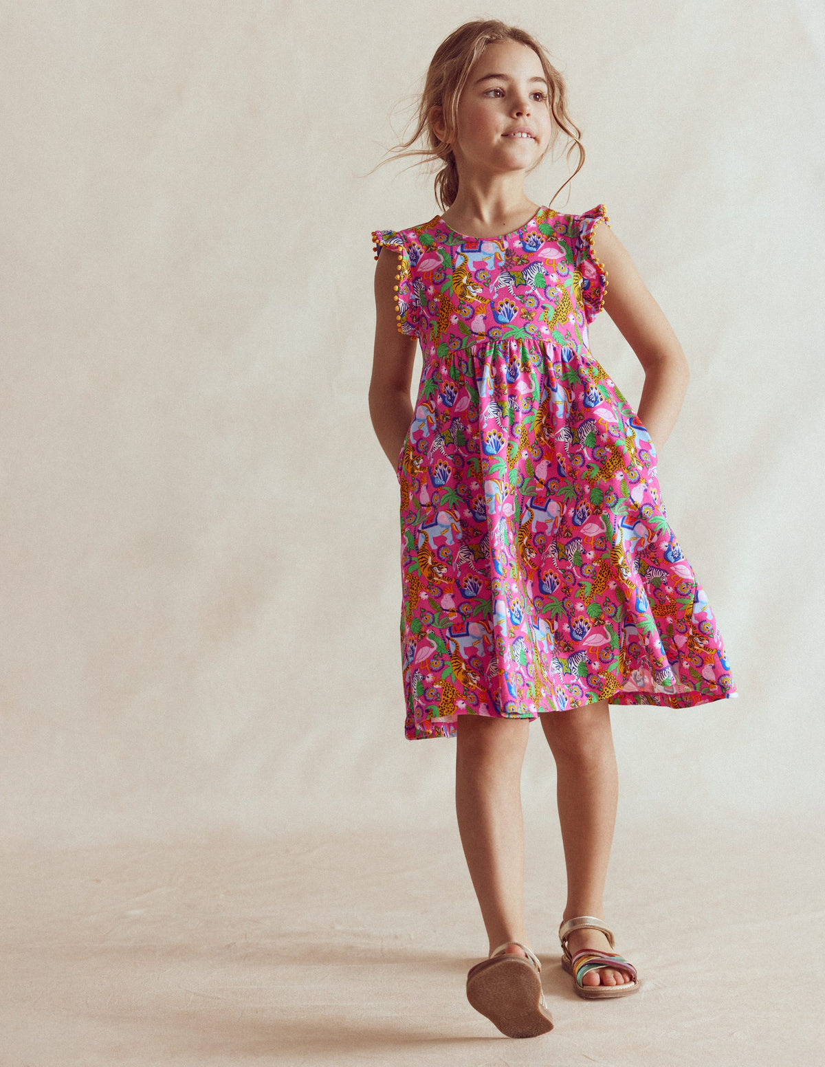 Clover Bow Back Jersey Dress-Flamingo Pink Jungle Animals - Image 3