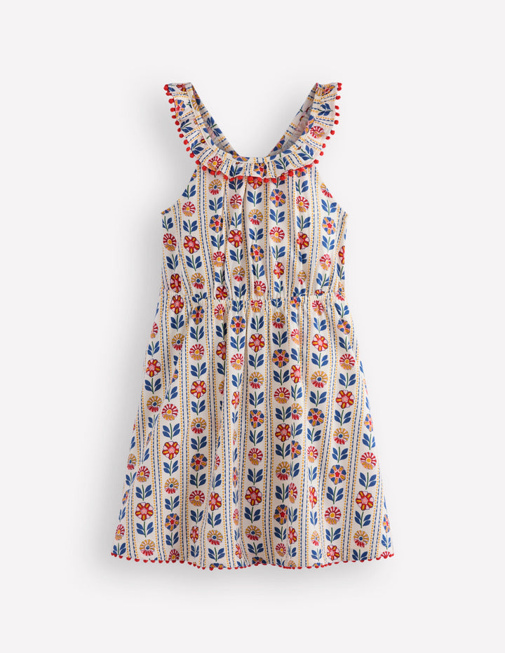 Ruffle Neck Halter Dress-Soft Ivory Woodblock Floral