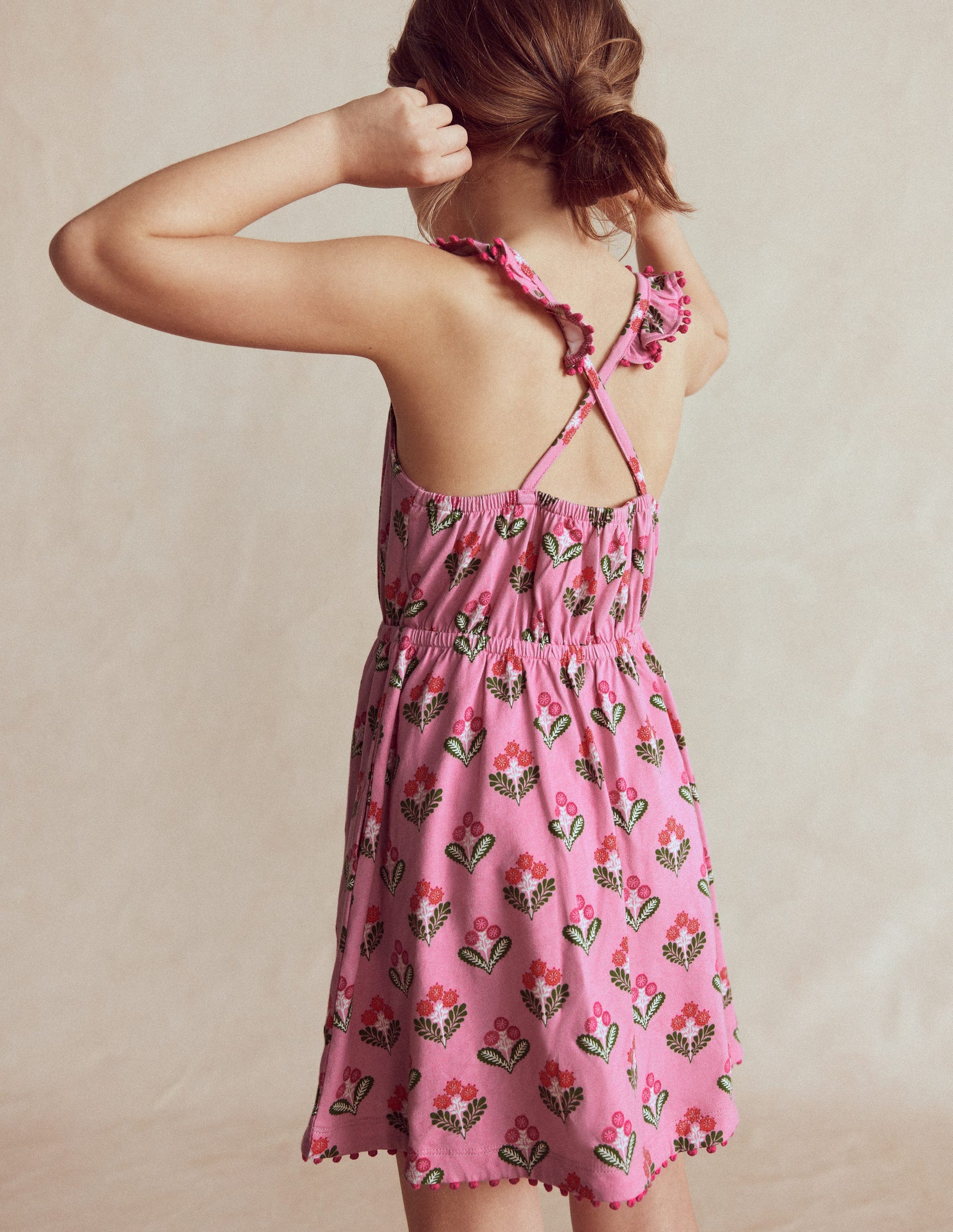 Ruffle Neck Trim Dress-Formica Pink Block Floral-1