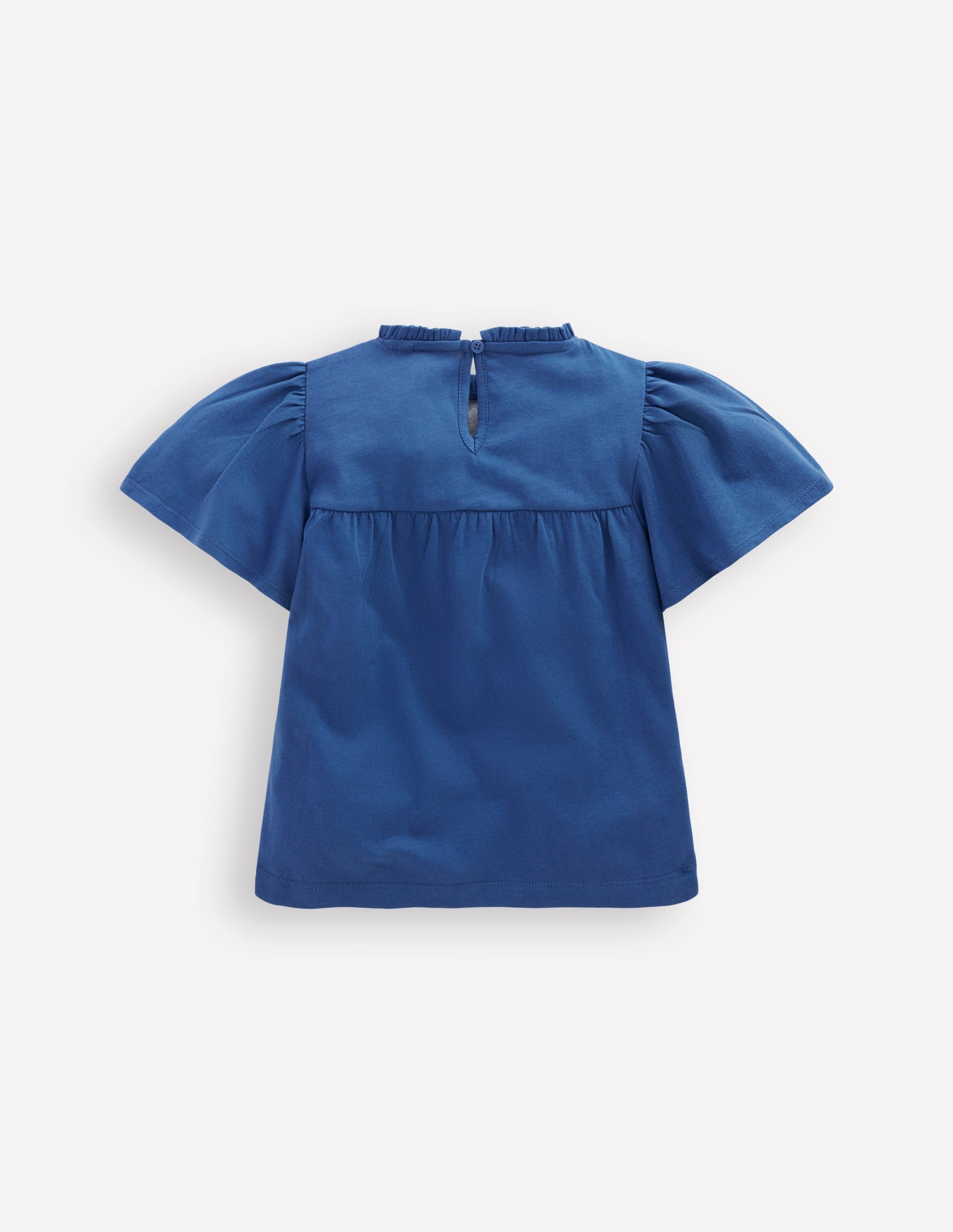 Embroidered Flutter Sleeve Top-Sapphire Blue-2