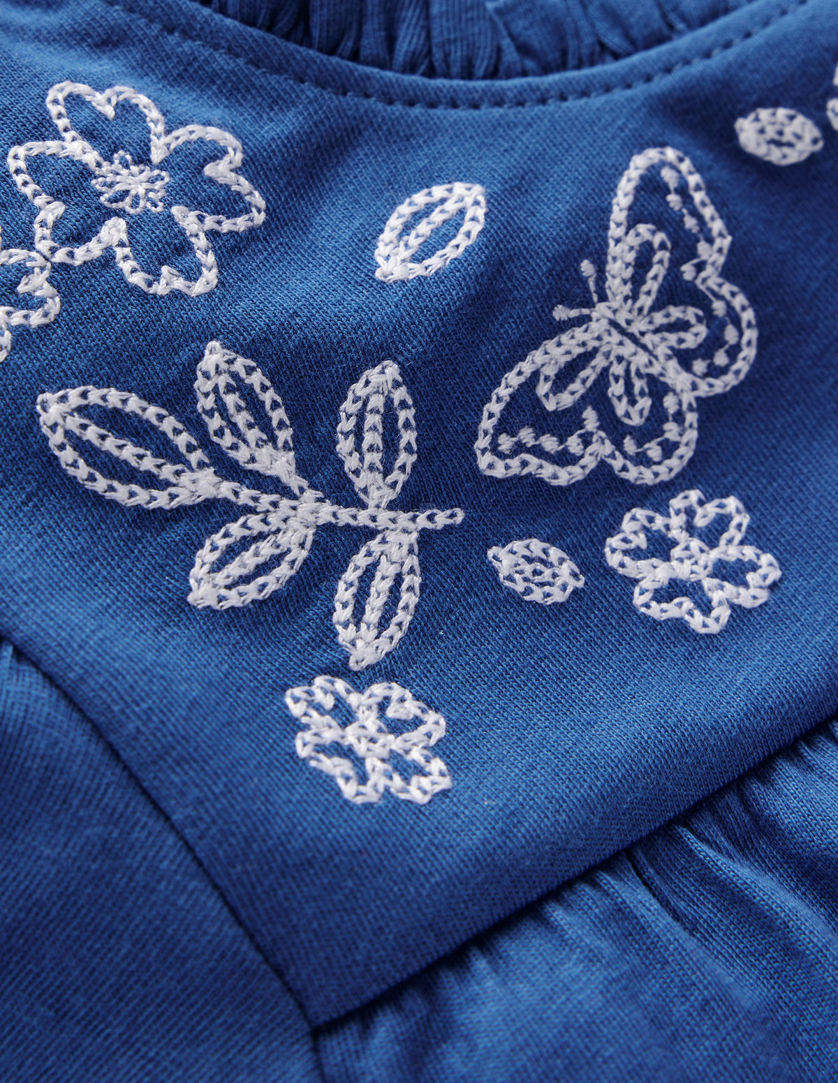Embroidered Flutter Sleeve Top-Sapphire Blue - Image 3