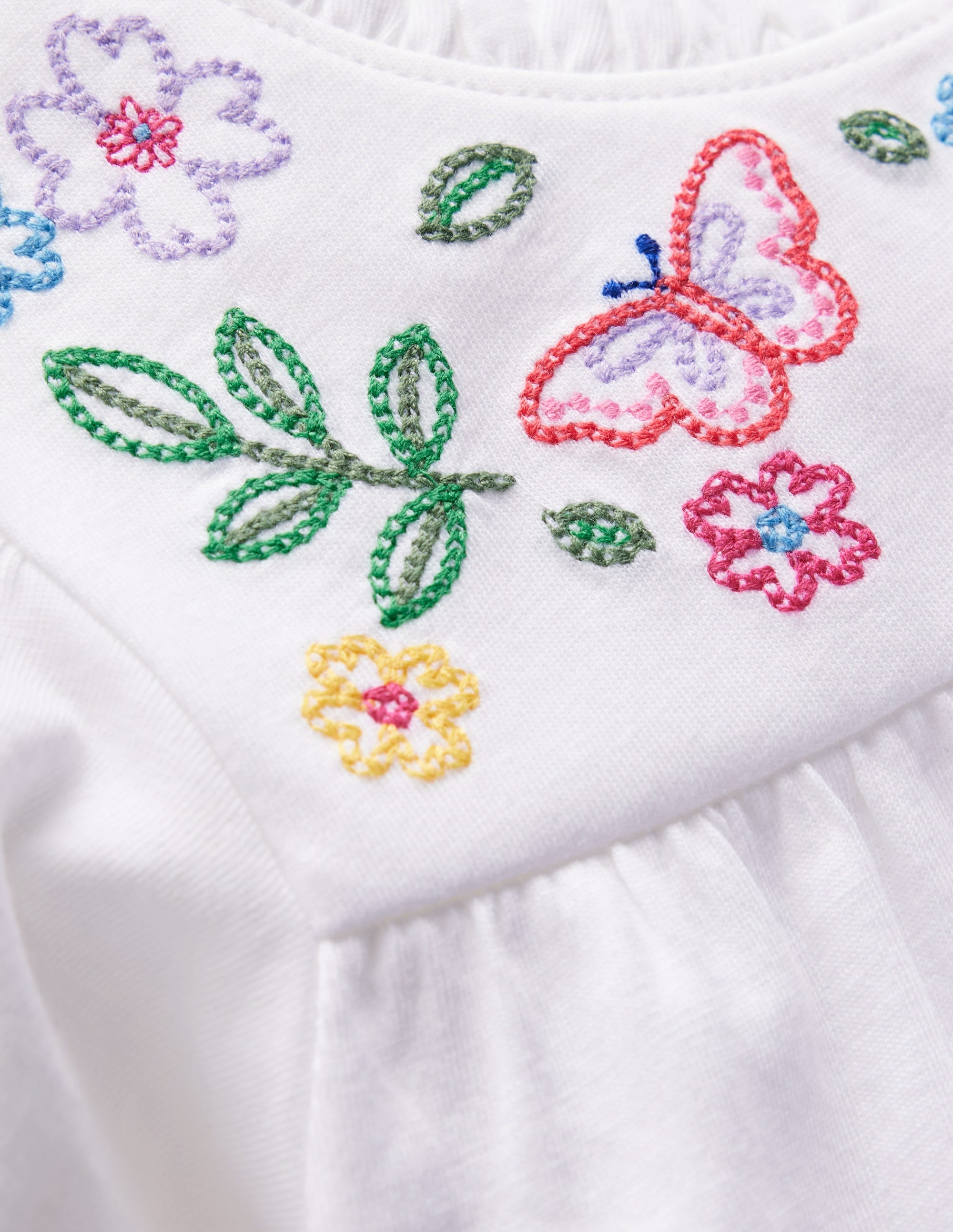 Embroidered Flutter Sleeve Top-White - Image 3