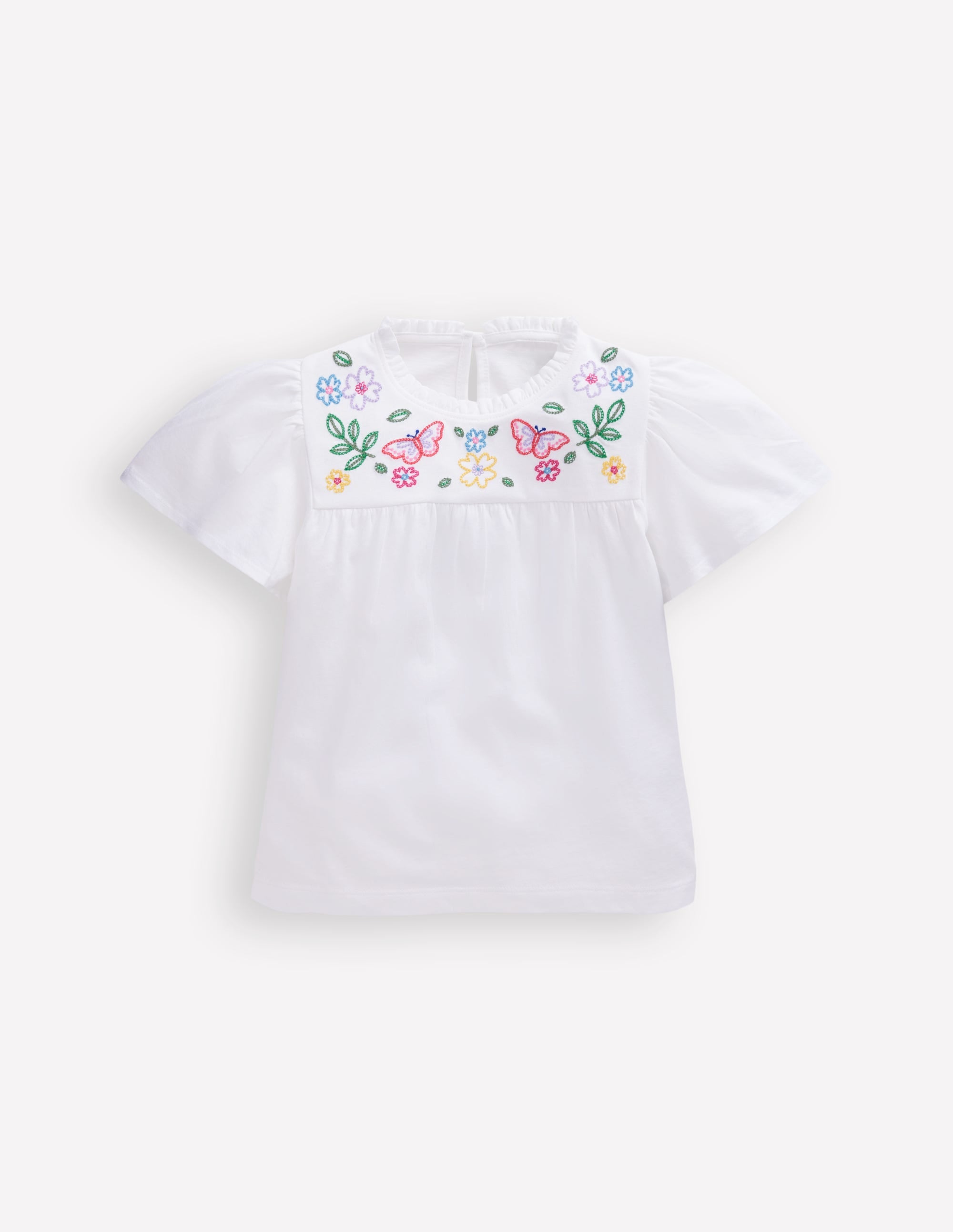 Embroidered Flutter Sleeve Top-White - Image 1