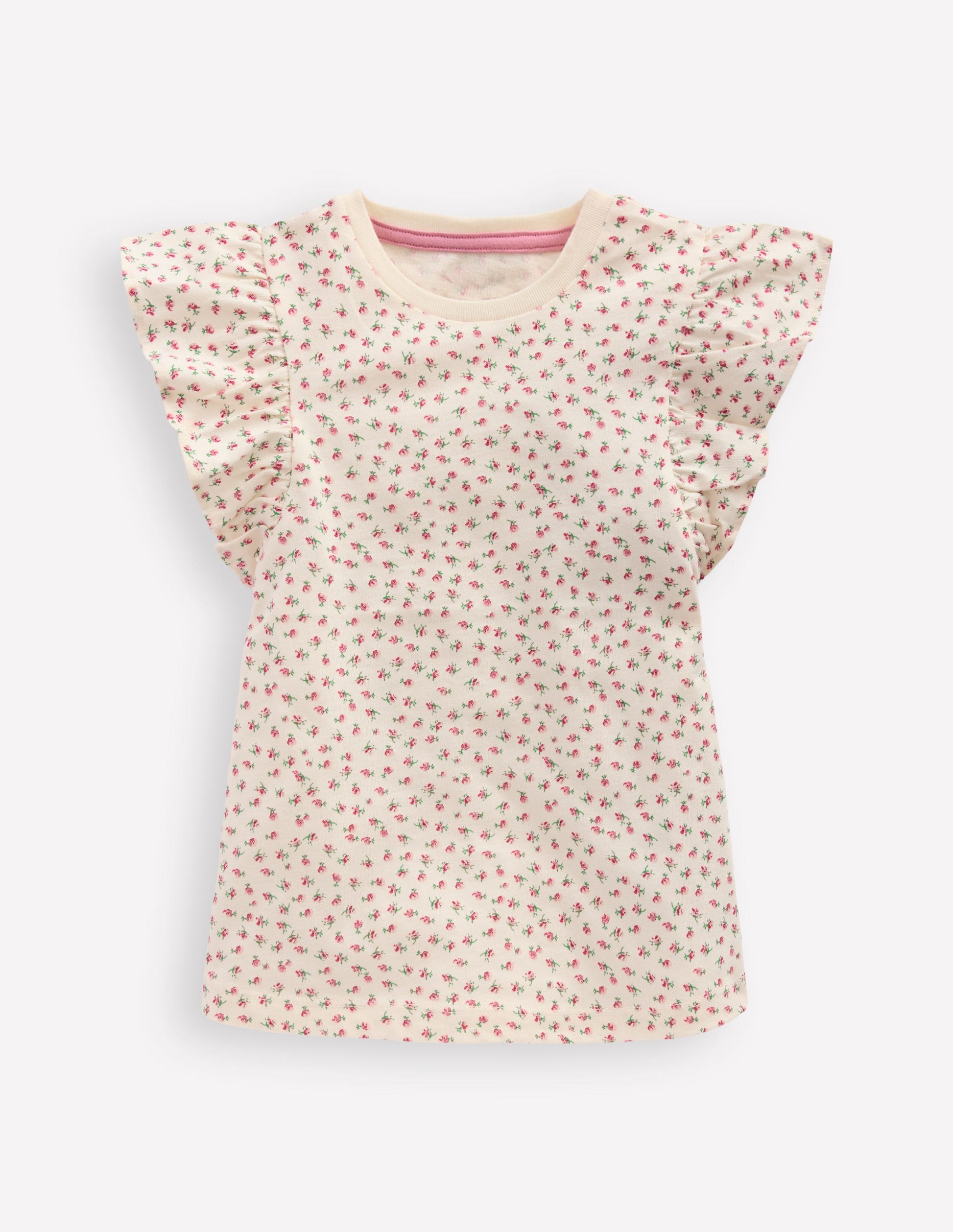 Frill Sleeve Printed Top-Pink Spaced Ditsy-1