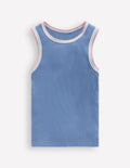 Crochet Trim Ribbed Vest-Light Blue