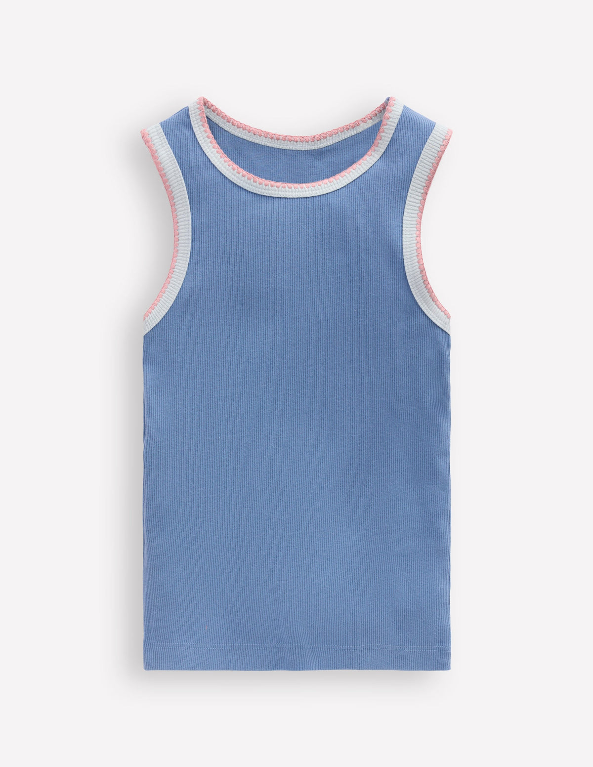 Crochet Trim Ribbed Vest-Light Blue - Image 1