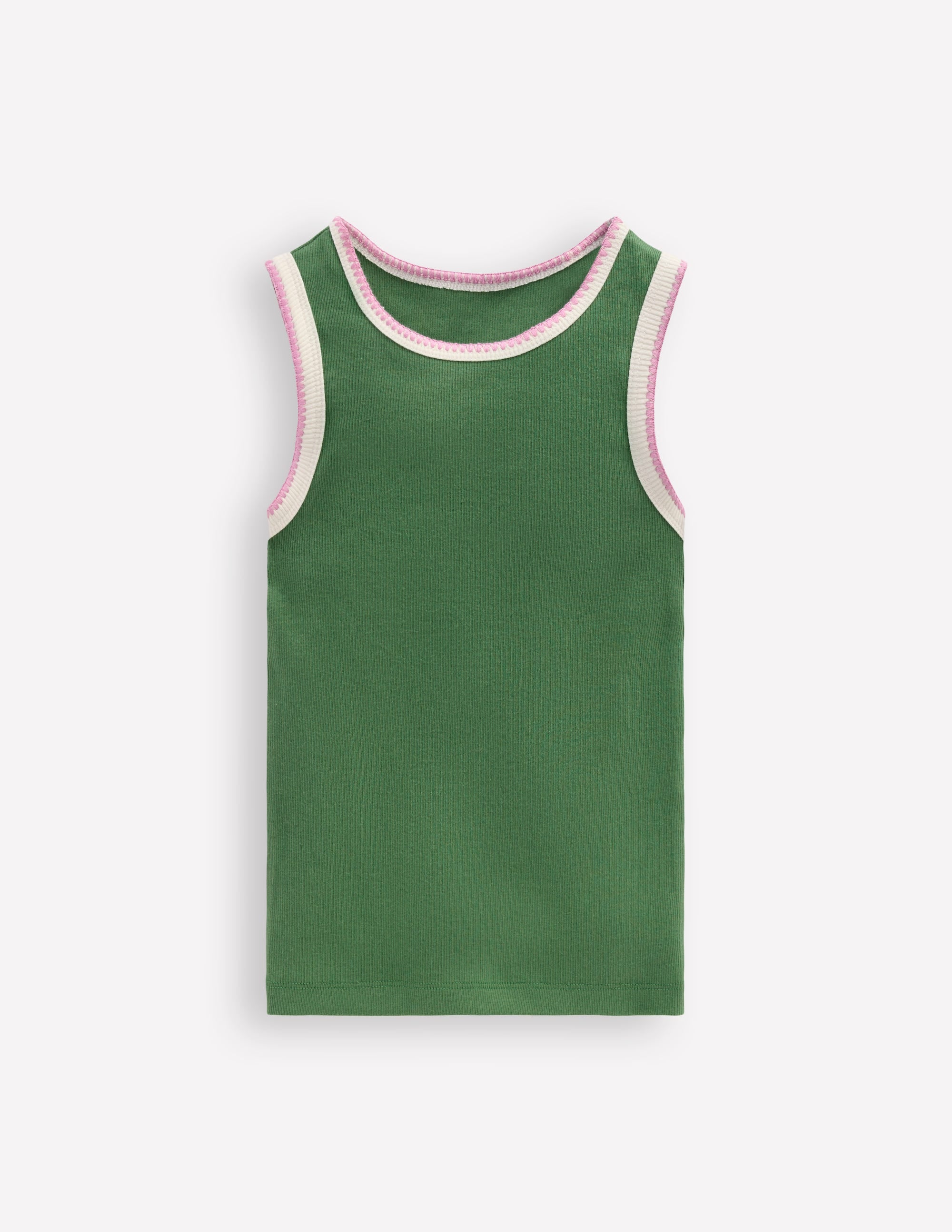 Crochet Trim Ribbed Vest-Willow Green - Image 1