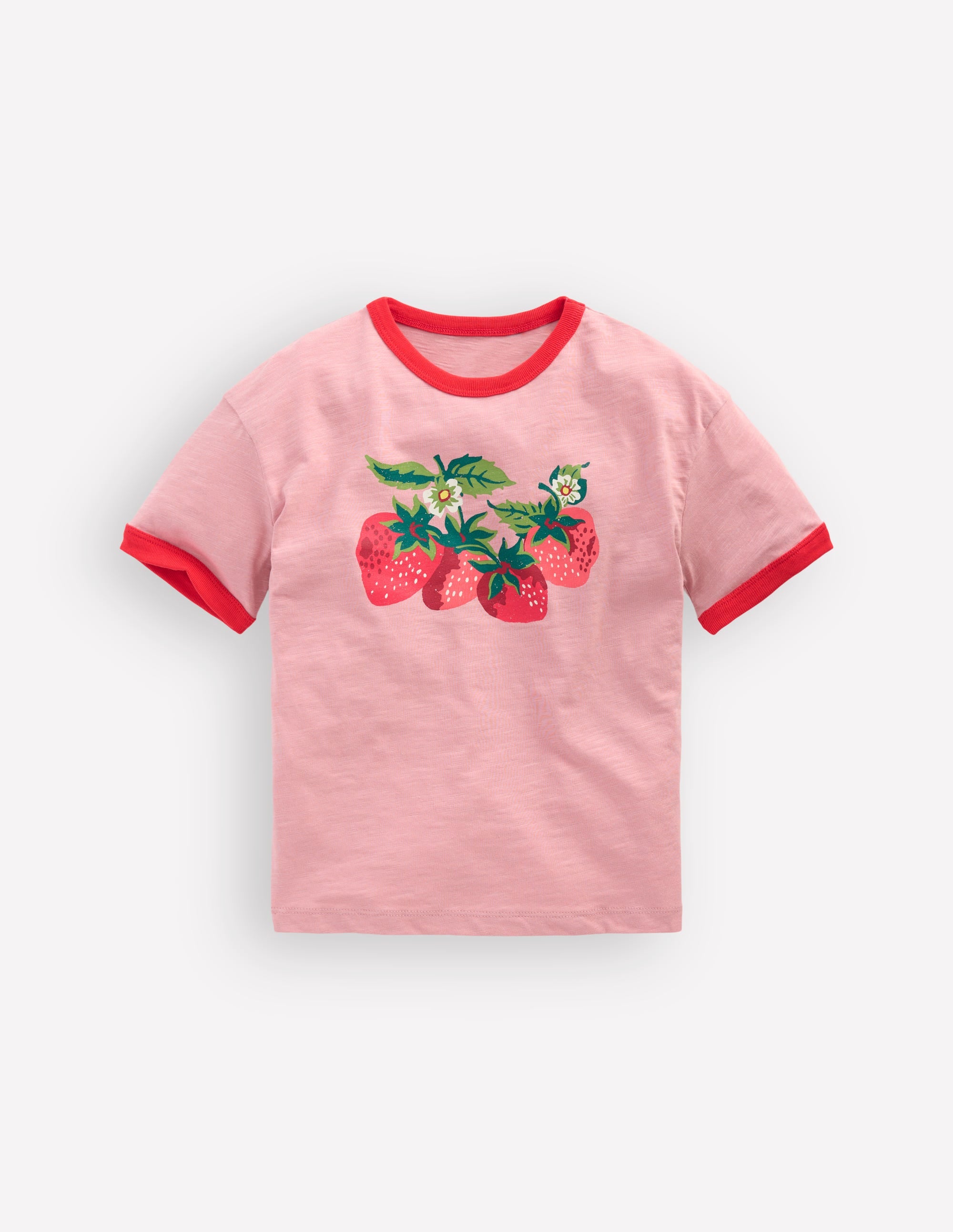 Printed Ringer T-shirt-Vintage Pink Strawberries - Image 2
