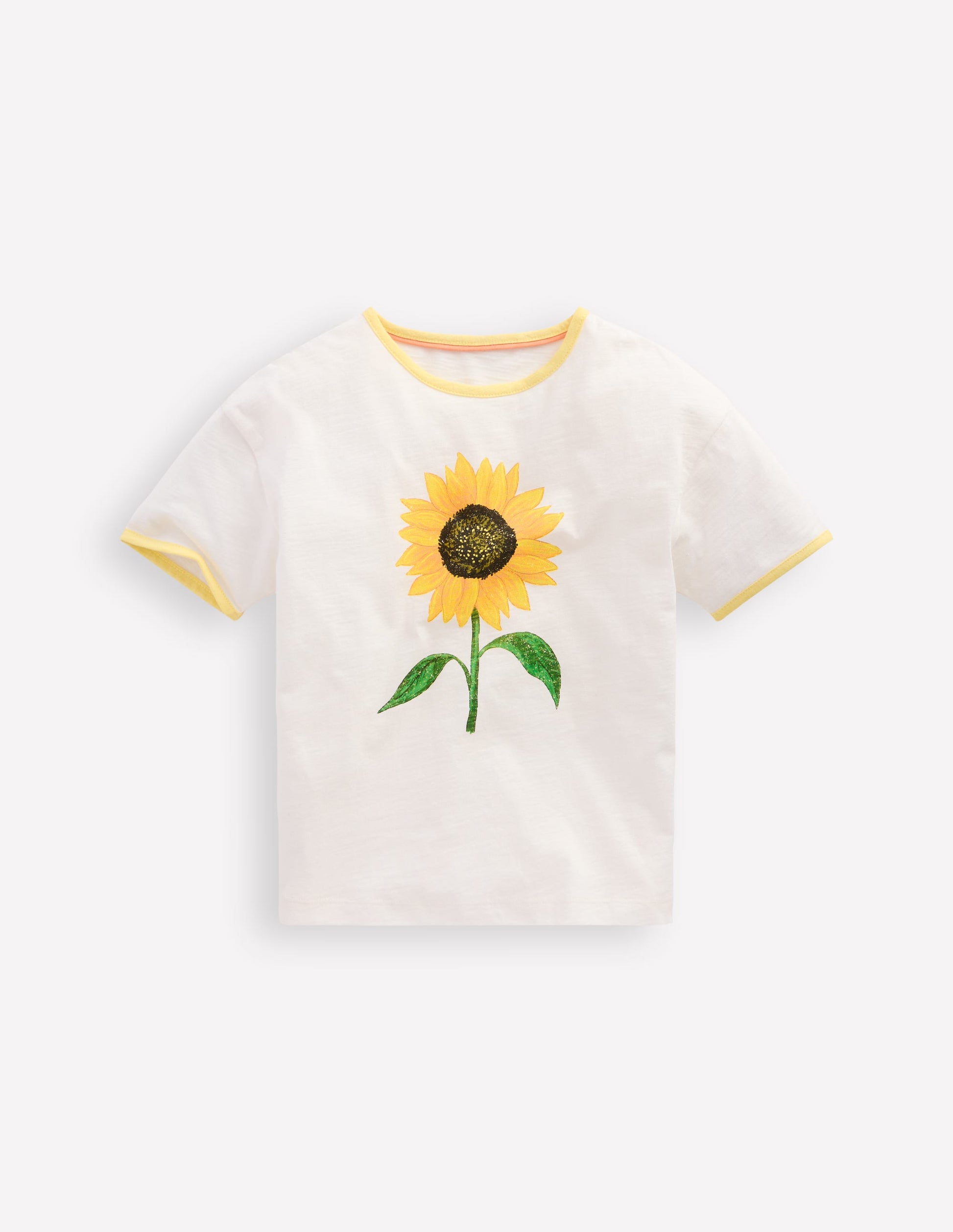 Printed Ringer T-shirt-Ivory Sunflower-1