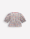 Peplum Woven Top-Ivory Floral Stripe