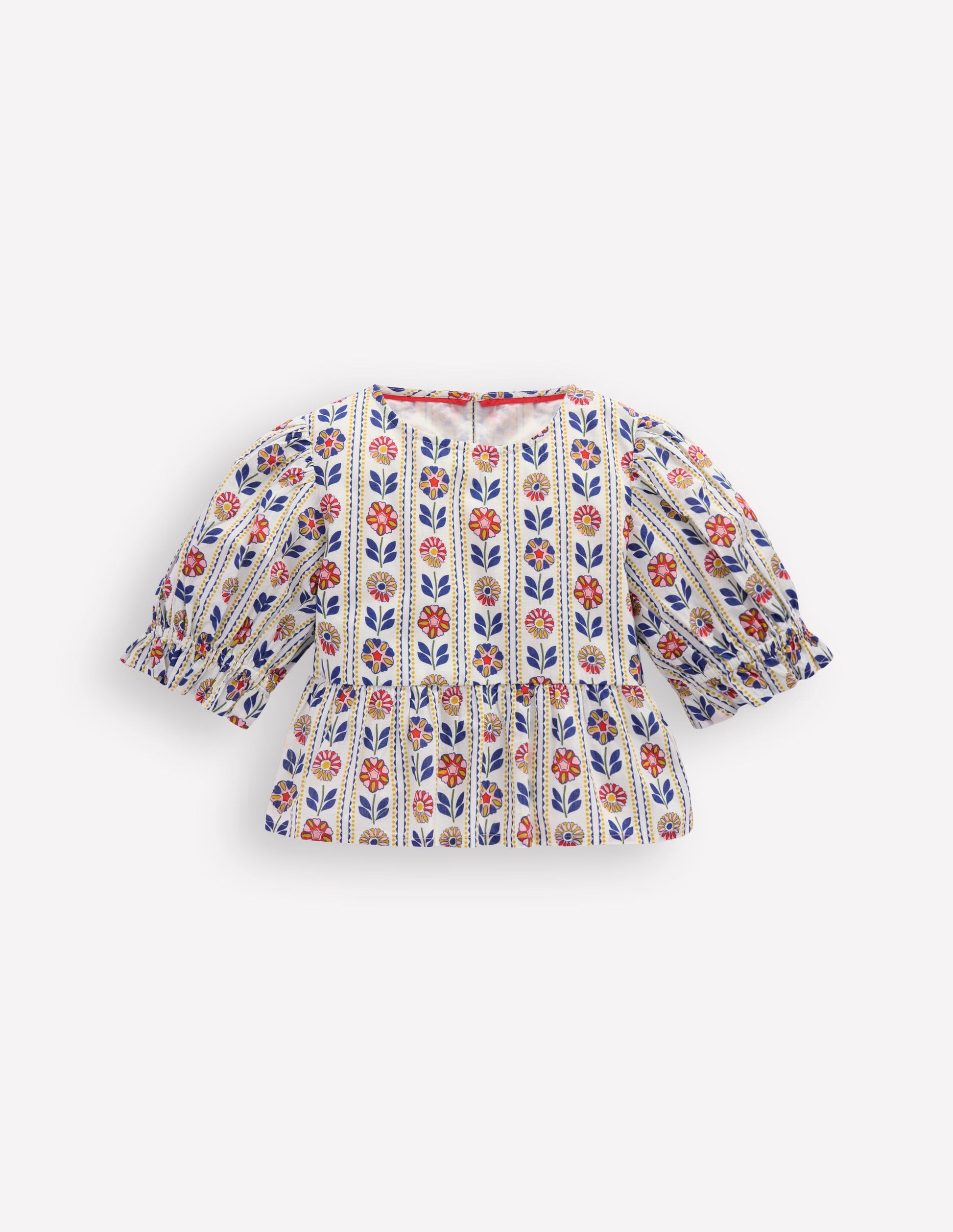 Peplum Woven Top-Ivory Floral Stripe-2