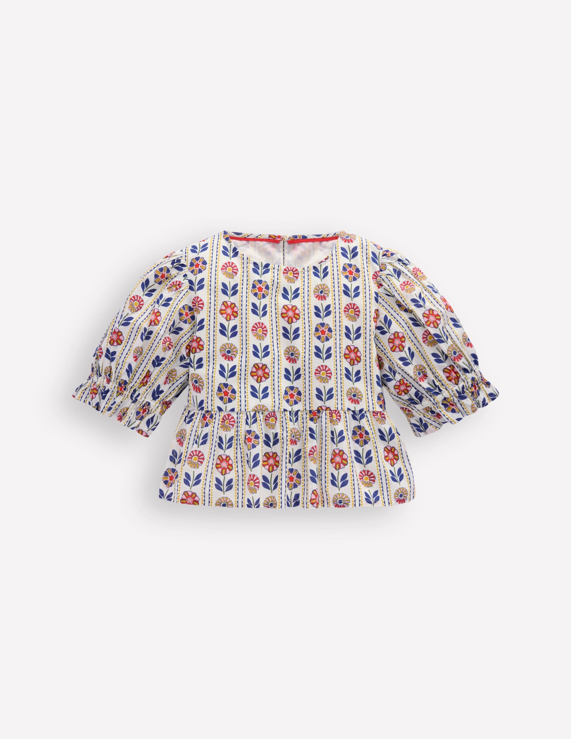 Peplum Woven Top-Ivory Floral Stripe - Image 1