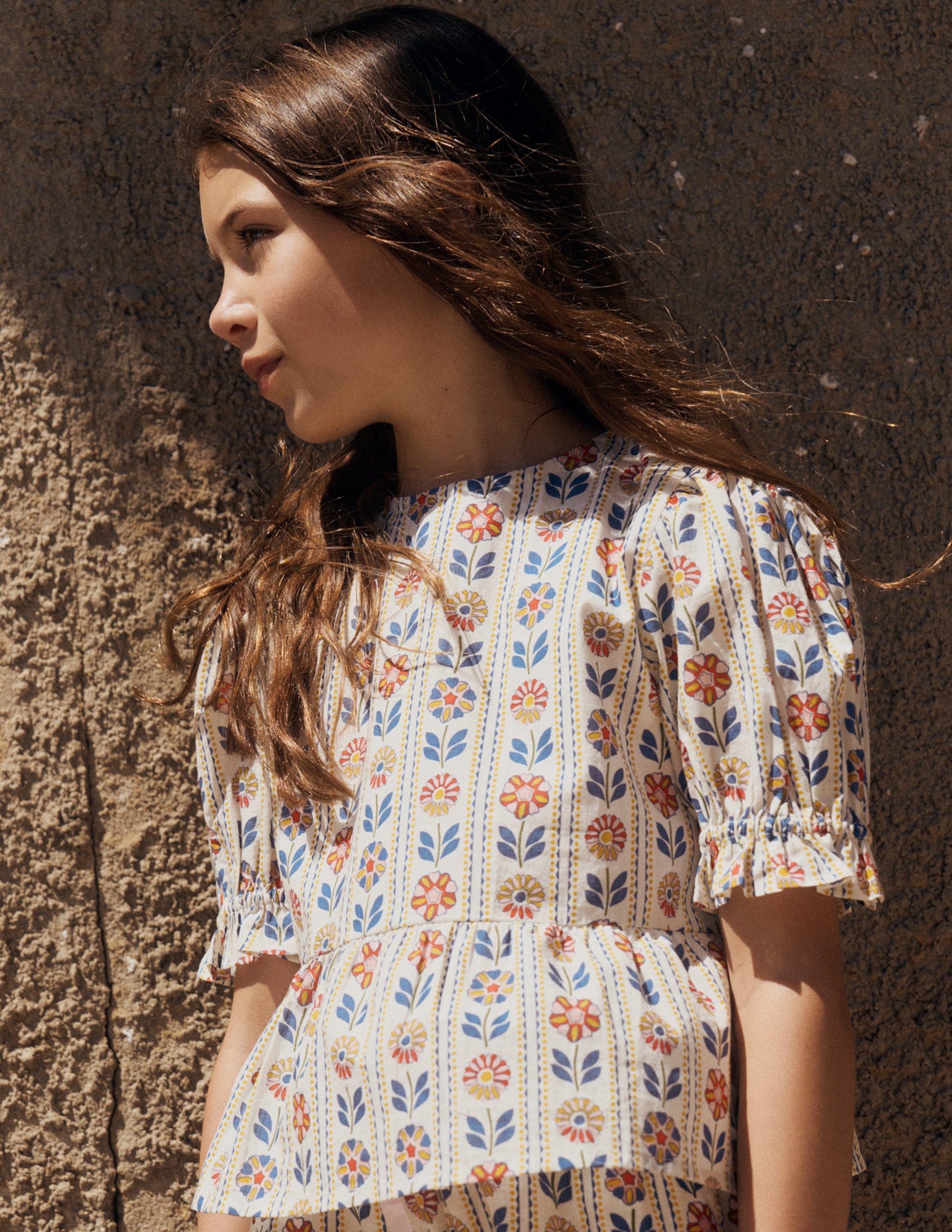 Peplum Woven Top-Ivory Floral Stripe-1