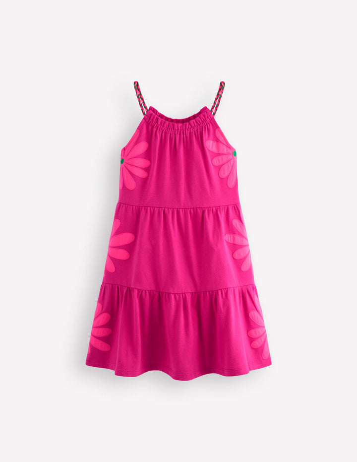 Enola Appliqué Jersey Dress-Raspberry Pink Giant Daisy