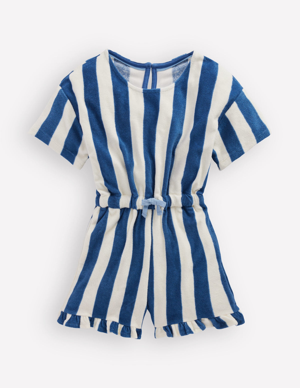 Relaxed Towelling Playsuit-Denim Blue Stripe - Image 1