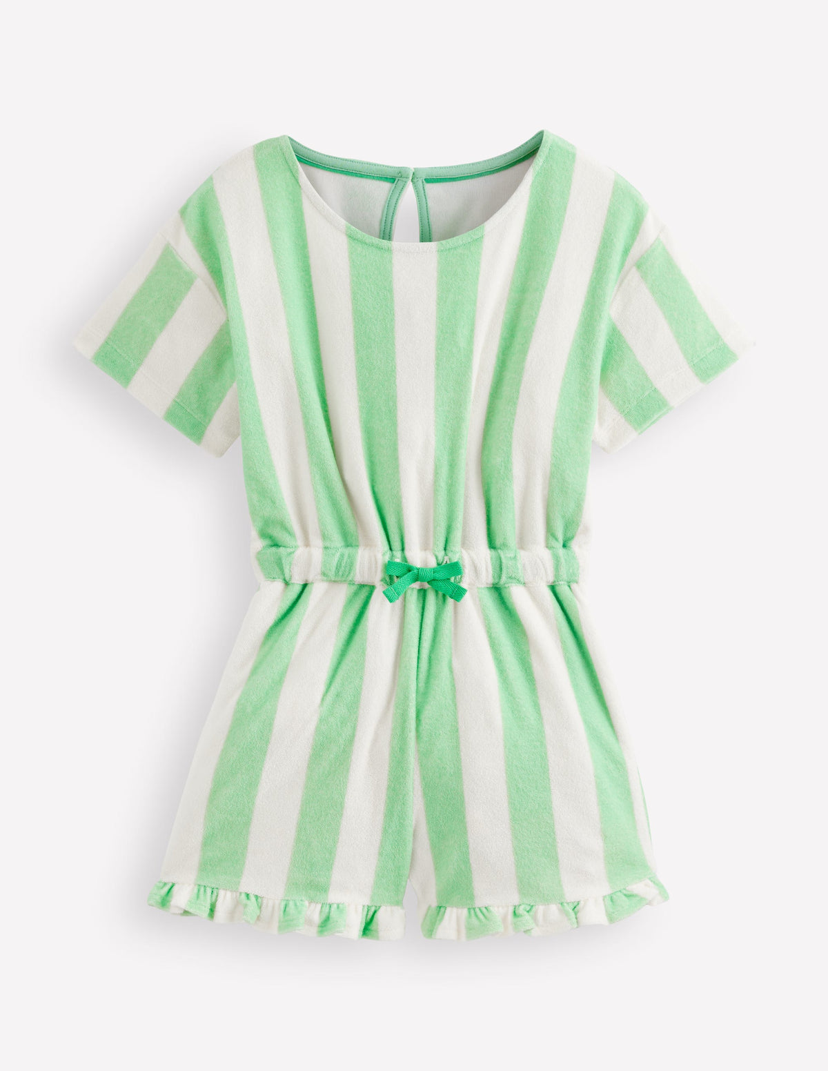 Relaxed Towelling Playsuit-Pale Green Stripe - Image 1