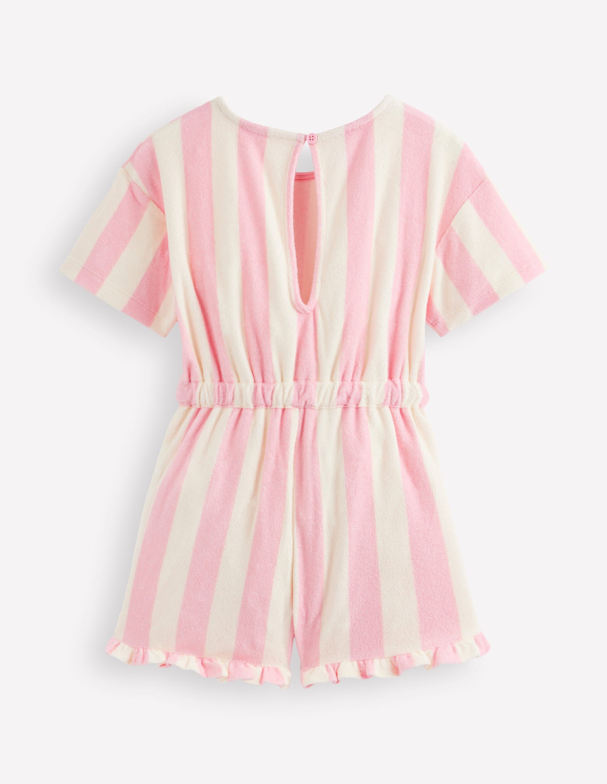 Relaxed Towelling Playsuit-Spring Blossom Pink Stripe-2