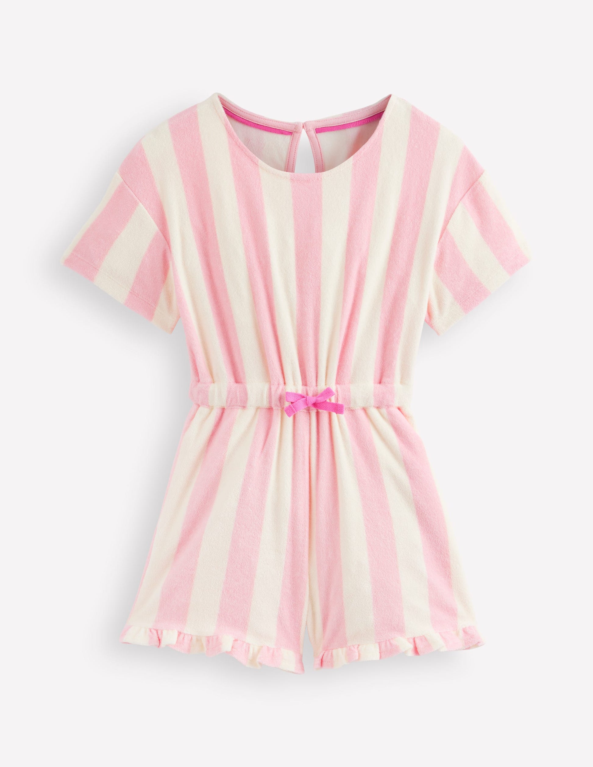 Relaxed Towelling Playsuit-Spring Blossom Pink Stripe-1