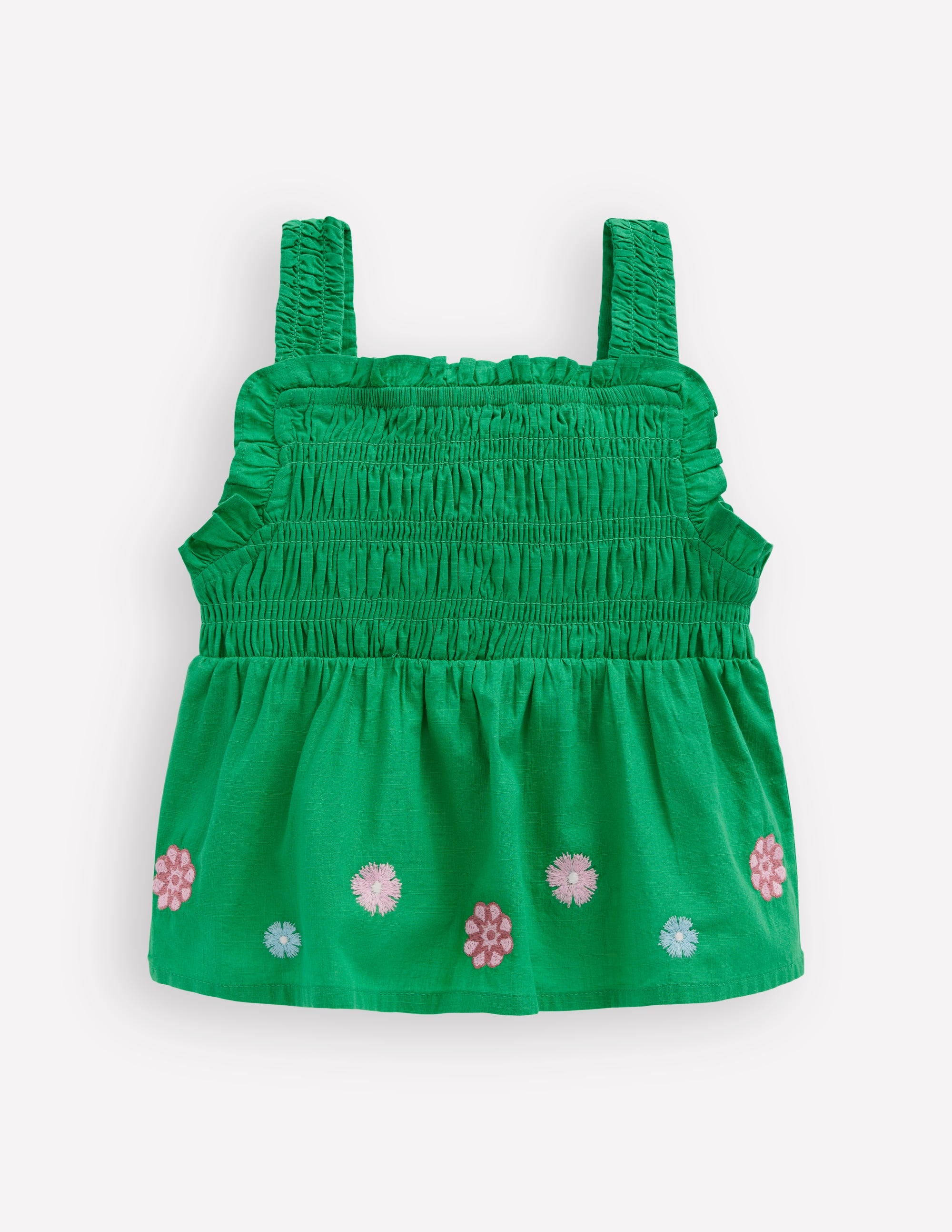 Embroidered Shirred Top-Sapling Green - Image 1