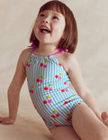 Tie Shoulder Swimsuit-Cloud Blue Stripe Cherries