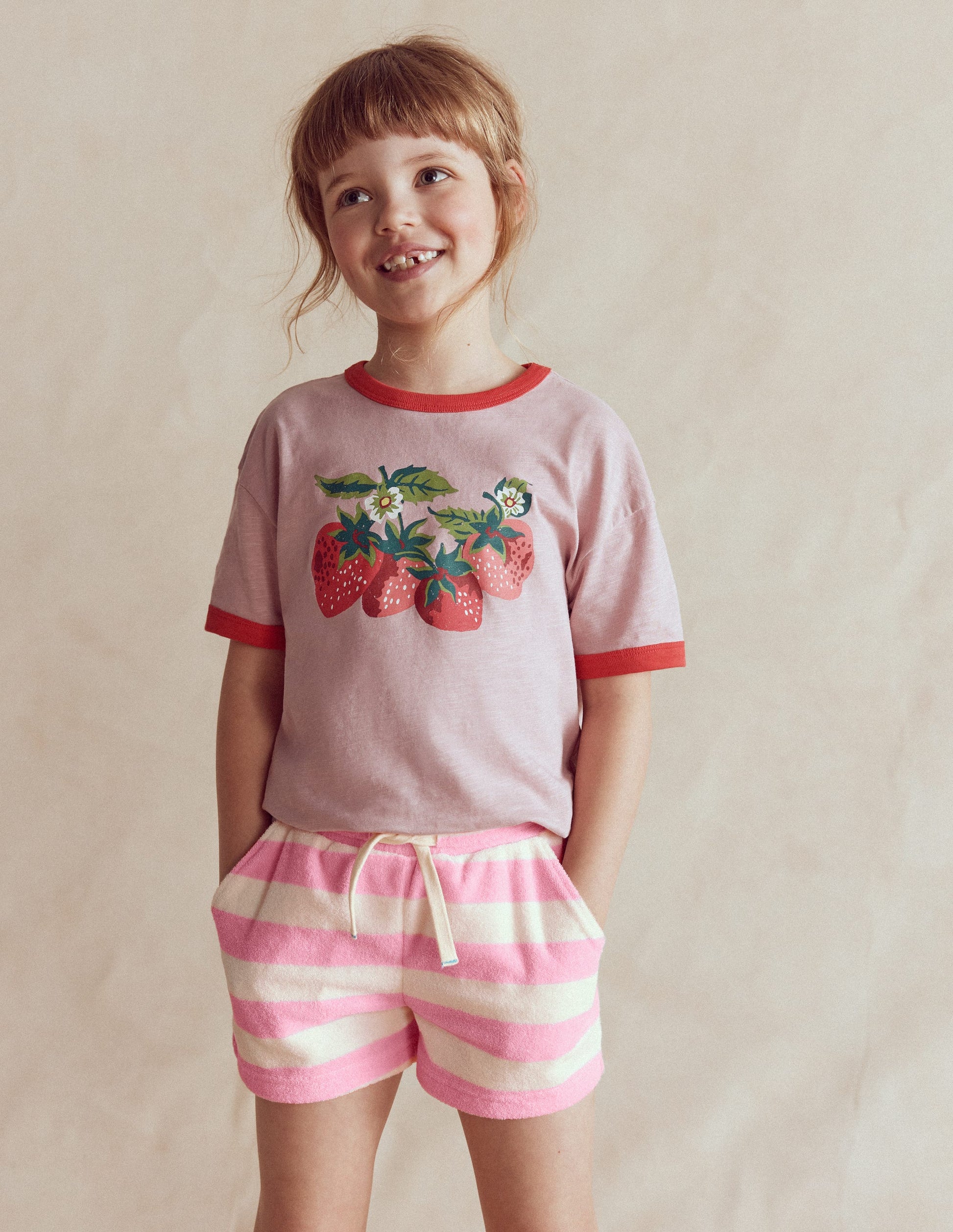 Patch Pocket Towelling short-Spring Blossom Pink Stripe-1