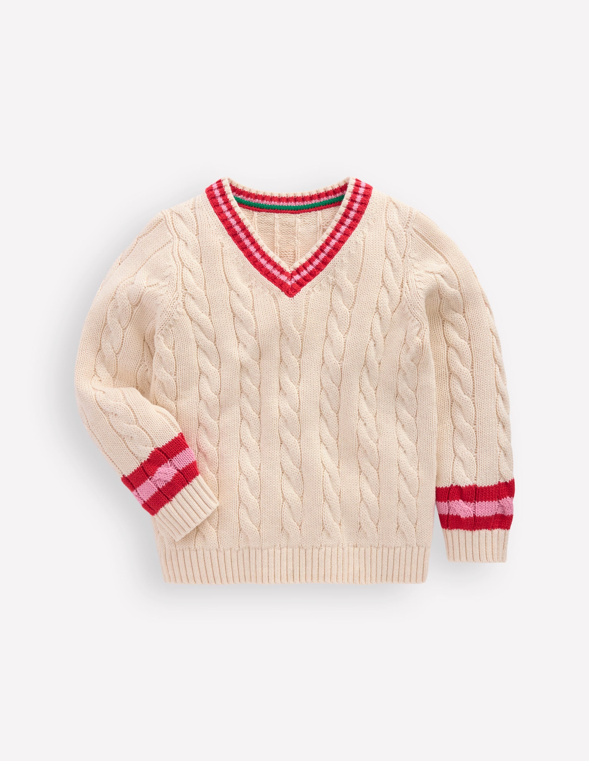 V-neck Cable Jumper-Ecru Marl - Image 1
