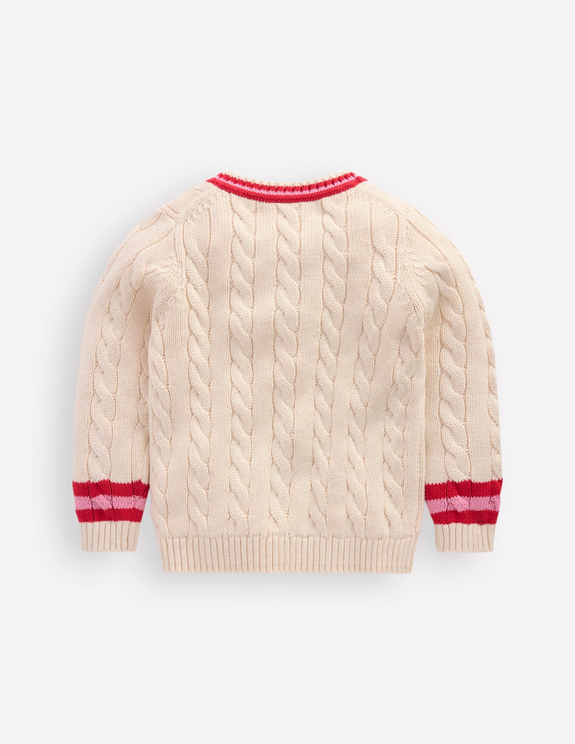 V-neck Cable Jumper-Ecru Marl - Image 2
