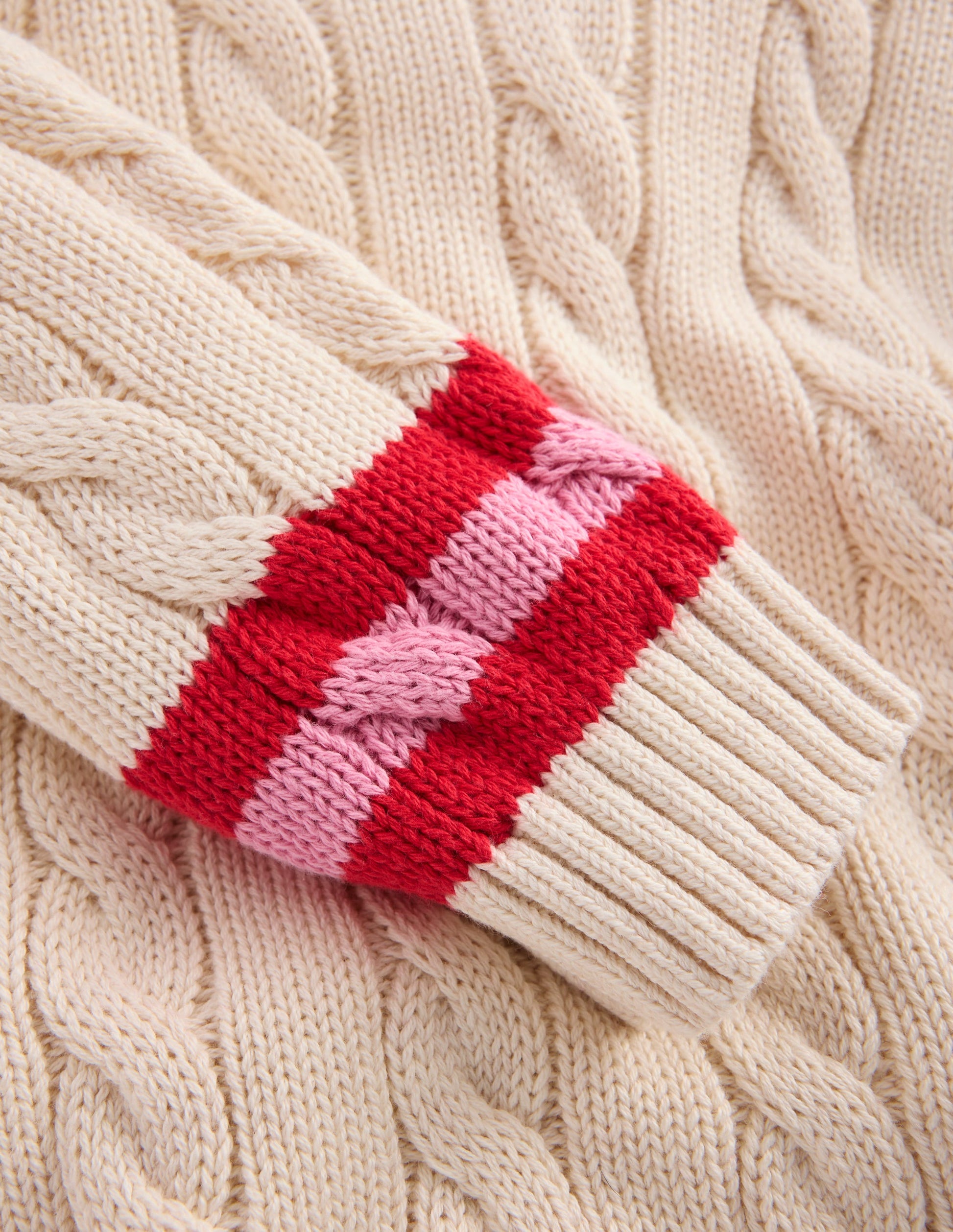 V-neck Cable Jumper-Ecru Marl-4