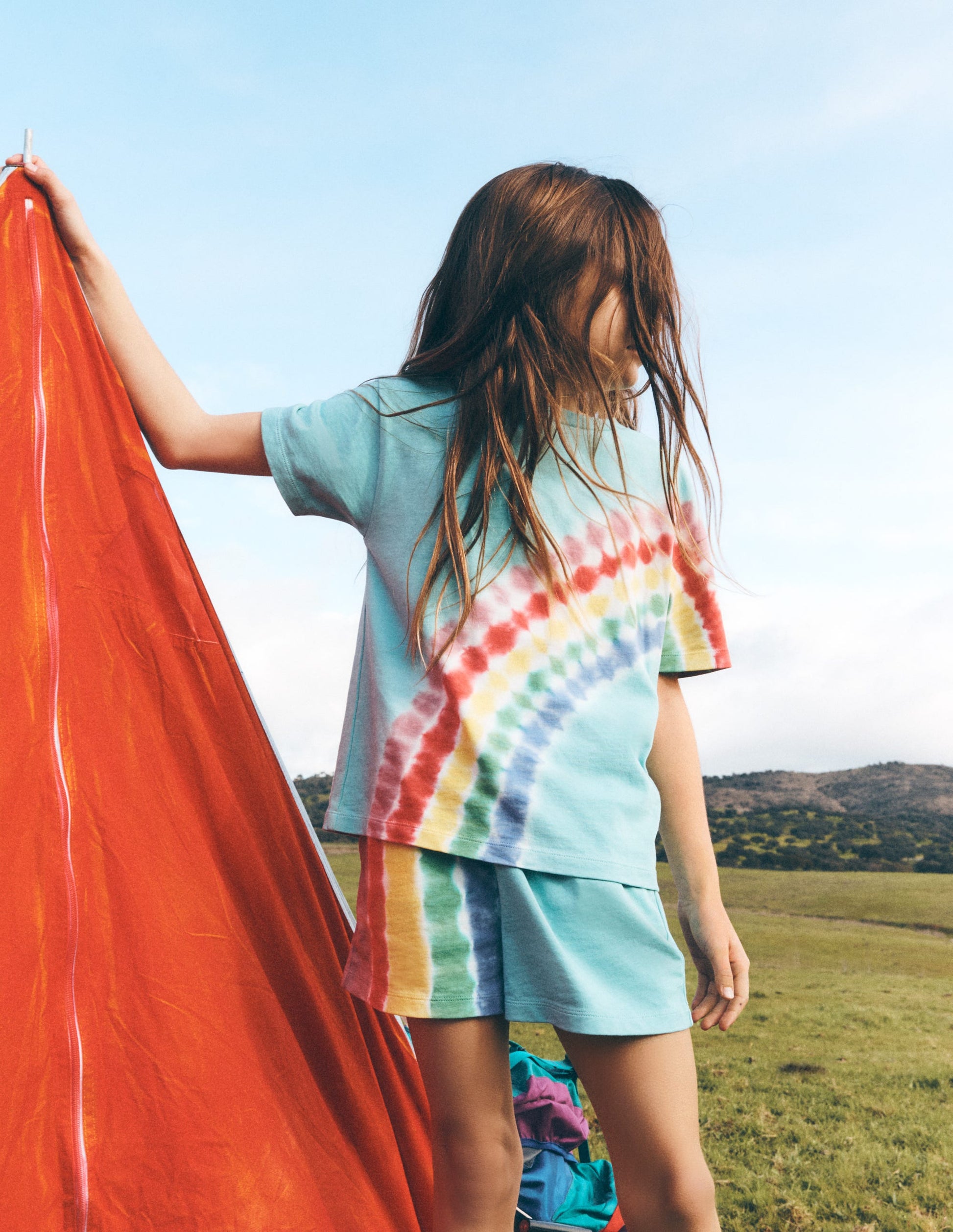 Tie Dye Logo Shorts-Dawn Blue Rainbow-1
